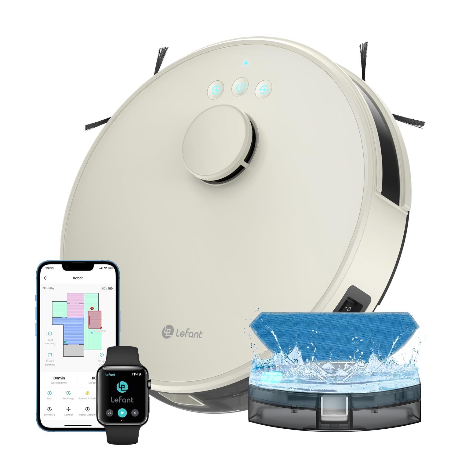 LEFANT M1 Robot Aspirapolvere Lavapavimenti Slim, Aspirazione 4000Pa Potente, Autonomia 200 Minuti, Grigio Champagne