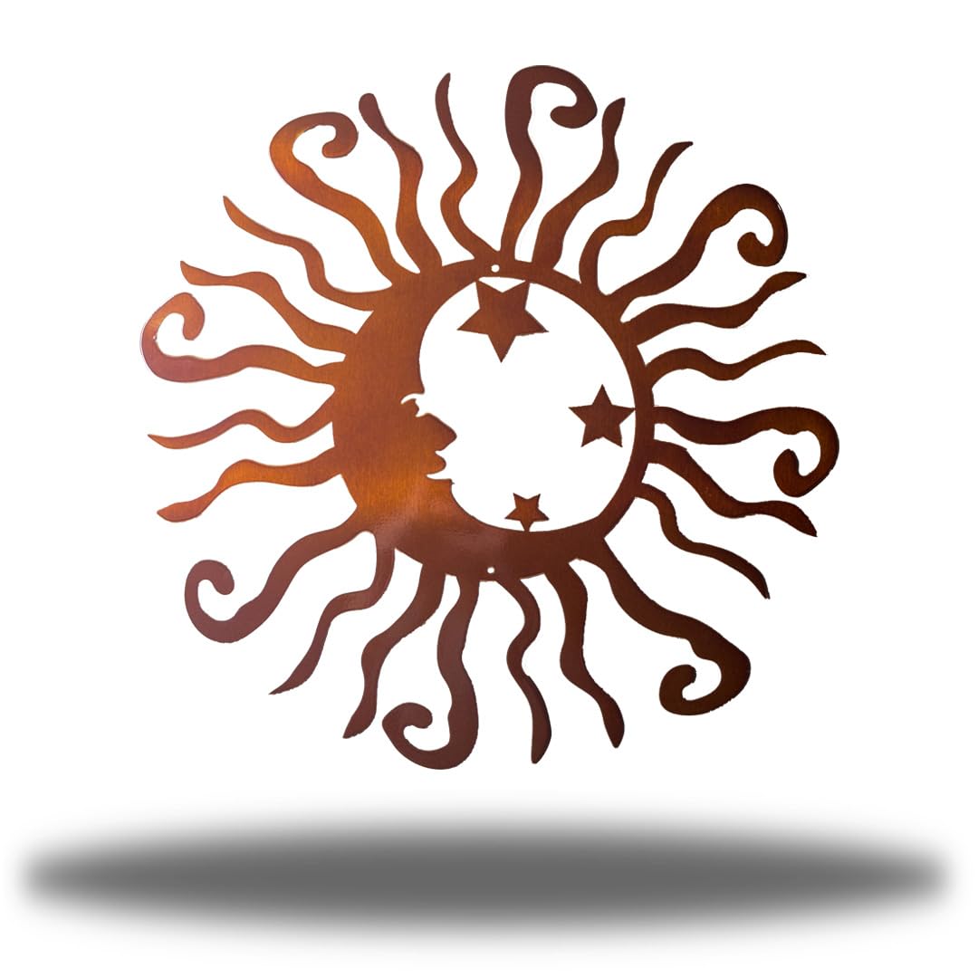 Riverside Designs Wacky Solar Moon Metal Wall Art Steel Outdoor Decor | Heavy-Duty and Waterproof | Made in USA (Copper, 24" L x 24" W)