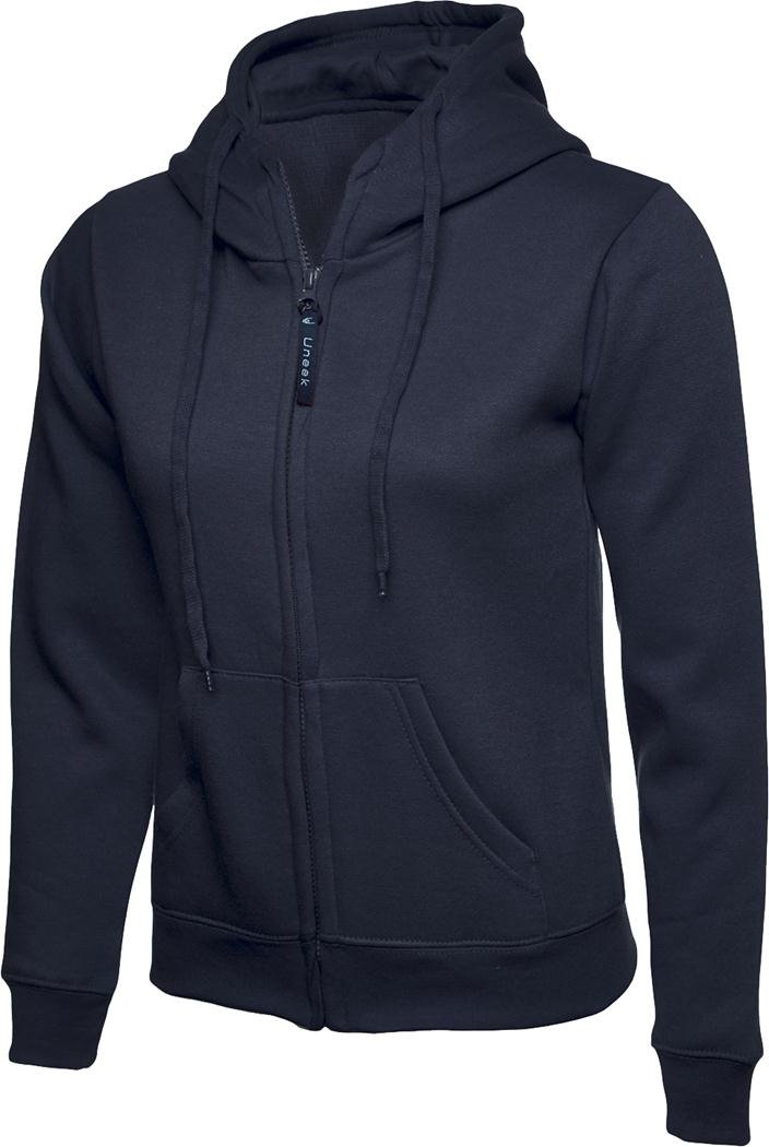 Uneek Uc505 Ladies Classic Full Zip Hooded Sweatshirt Navy M