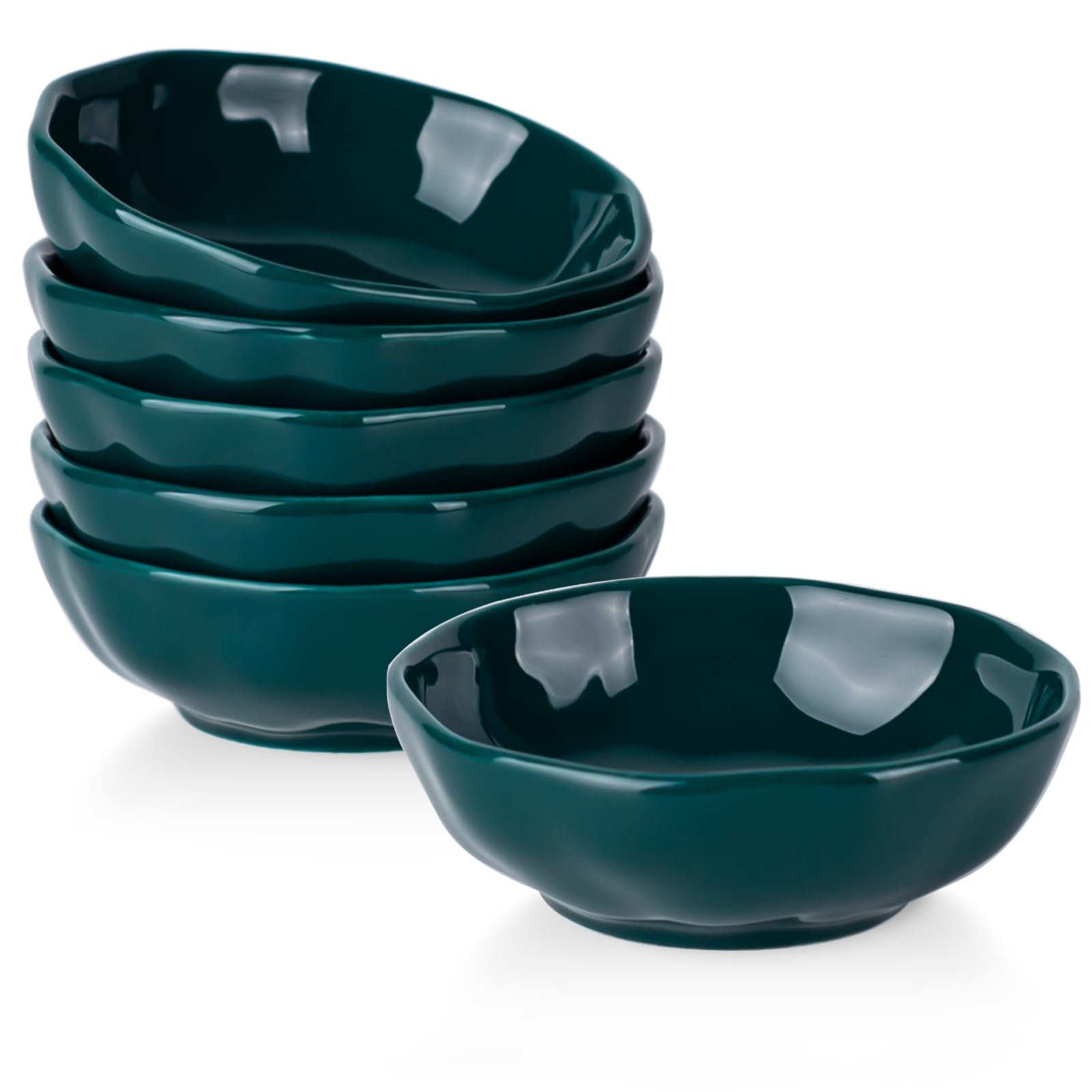 6 Pack Ceramic Soy Sauce Dish, Dipping Bowls, 3 Oz Small Pinch Bowls, Prep Bowls, Seasoning Condiment Bowls, Mini Side Dishes Dip Bowls for Dipping Sushi Sauce, Dark Green