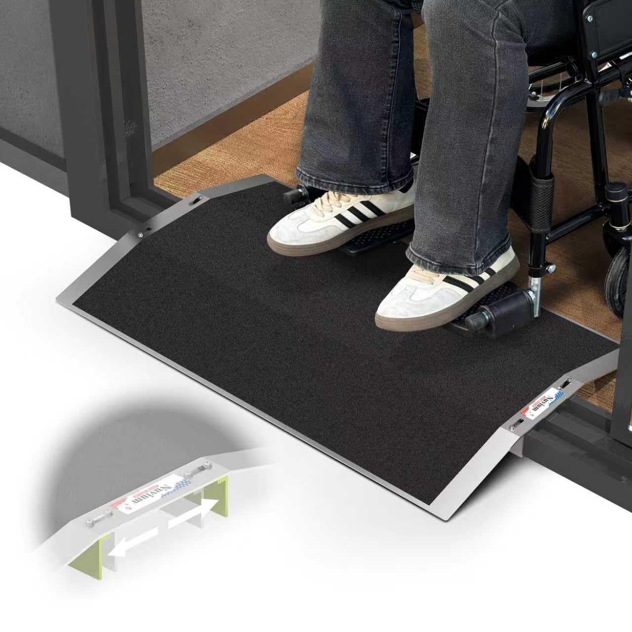 27.6"L×1.6"H Bridge Threshold Ramps for Doorways, Fits 2.8-5.1" Wide Thresholds with Adjustable Support Bars, Non-Slip Aluminum Wheelchair Ramps for Home Steps, Sliding Door Ramp for Wheelchair