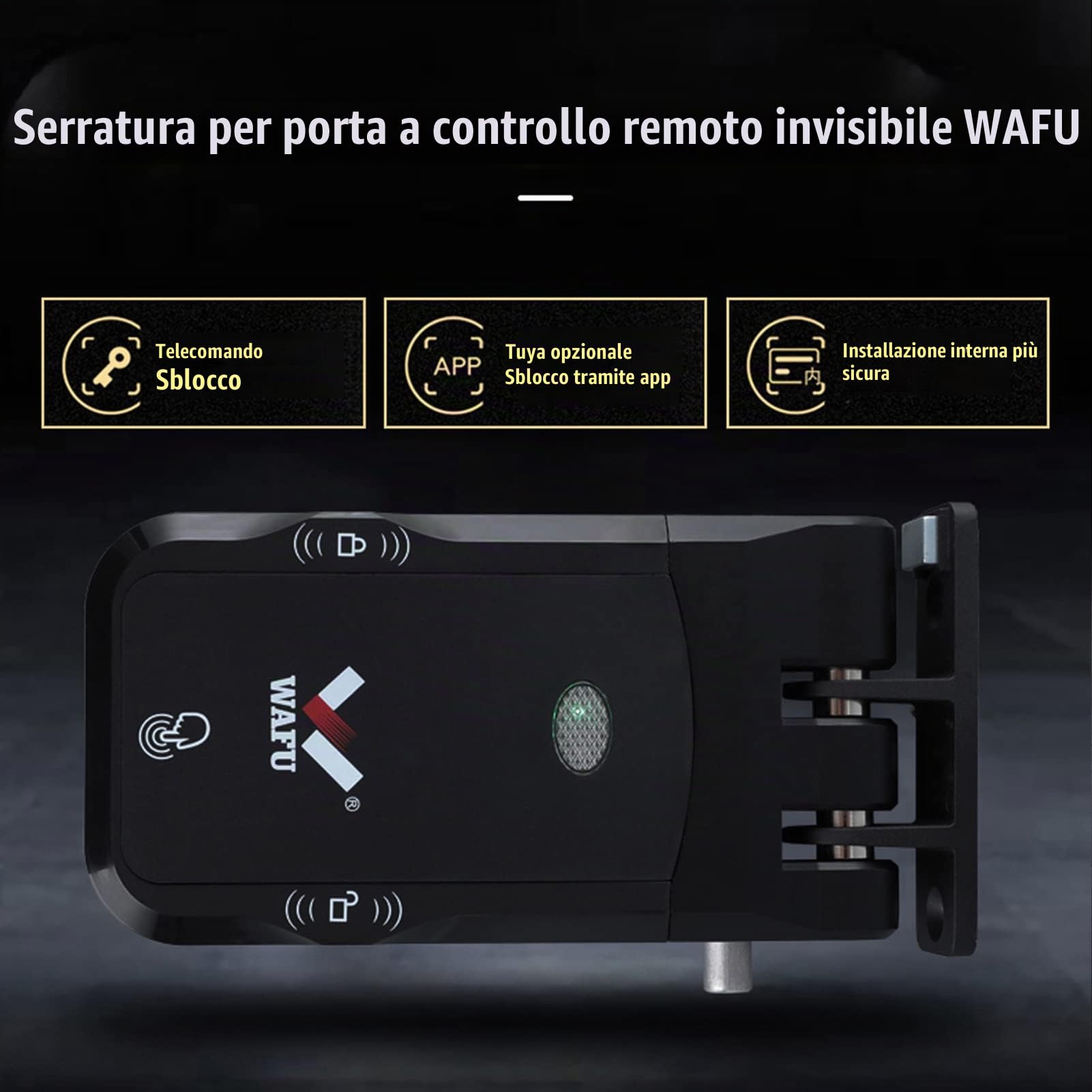 Serratura per porta intelligente, serratura elettronica senza chiave invisibile senza fili, con 2 chiavi del regolatore a distanza, design touch interno, nessun foro di blocco