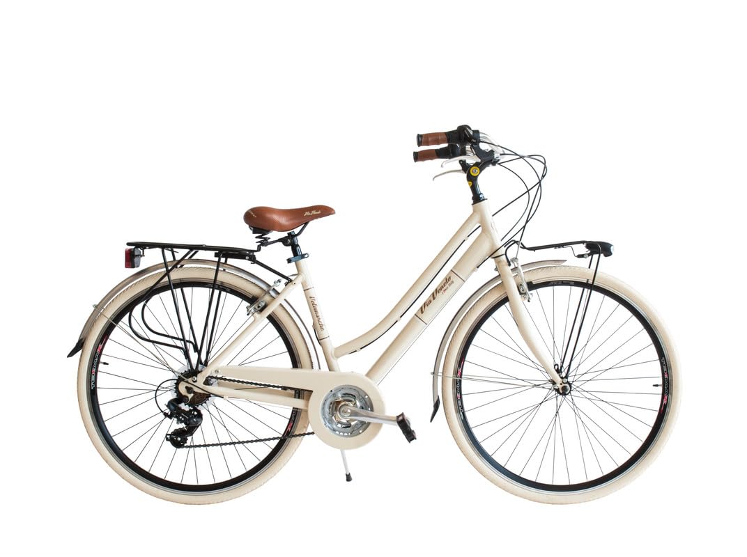 Bicicletta Donna Elegance Lady 28”, Cambio a 18 Velocità, Taglia 46-50, City Bike Retrò Vintage in Alluminio | VV615AL