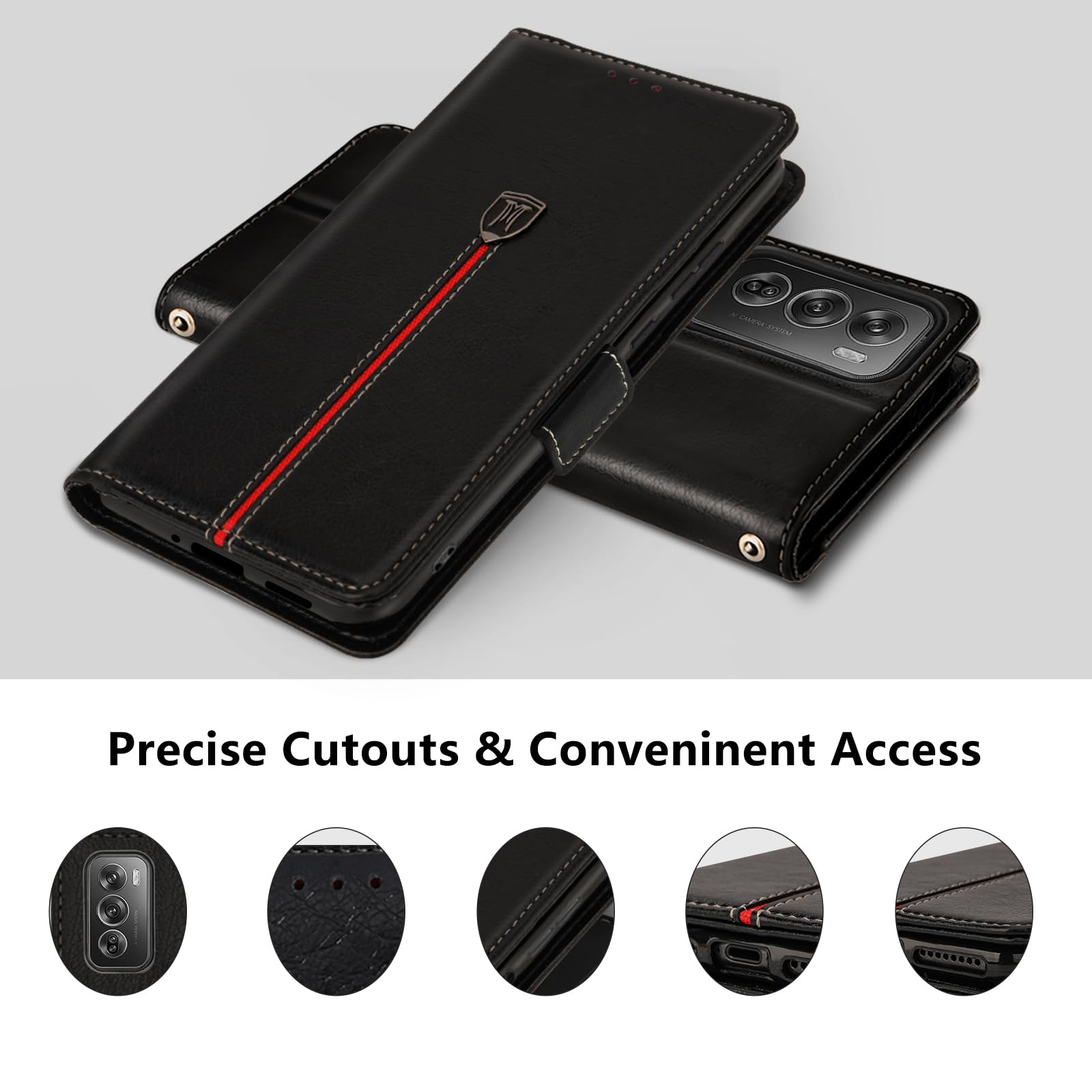 Cover Per Oppo Reno 12 Pro 5G, Custodia Flip Pelle Portafoglio, Magnetica Libro Slot Schede Reno 12 Pro Cover, Silicone TPU Bumper Wallet con Supporto Antiurto Case Per Oppo Reno12 Pro Nero