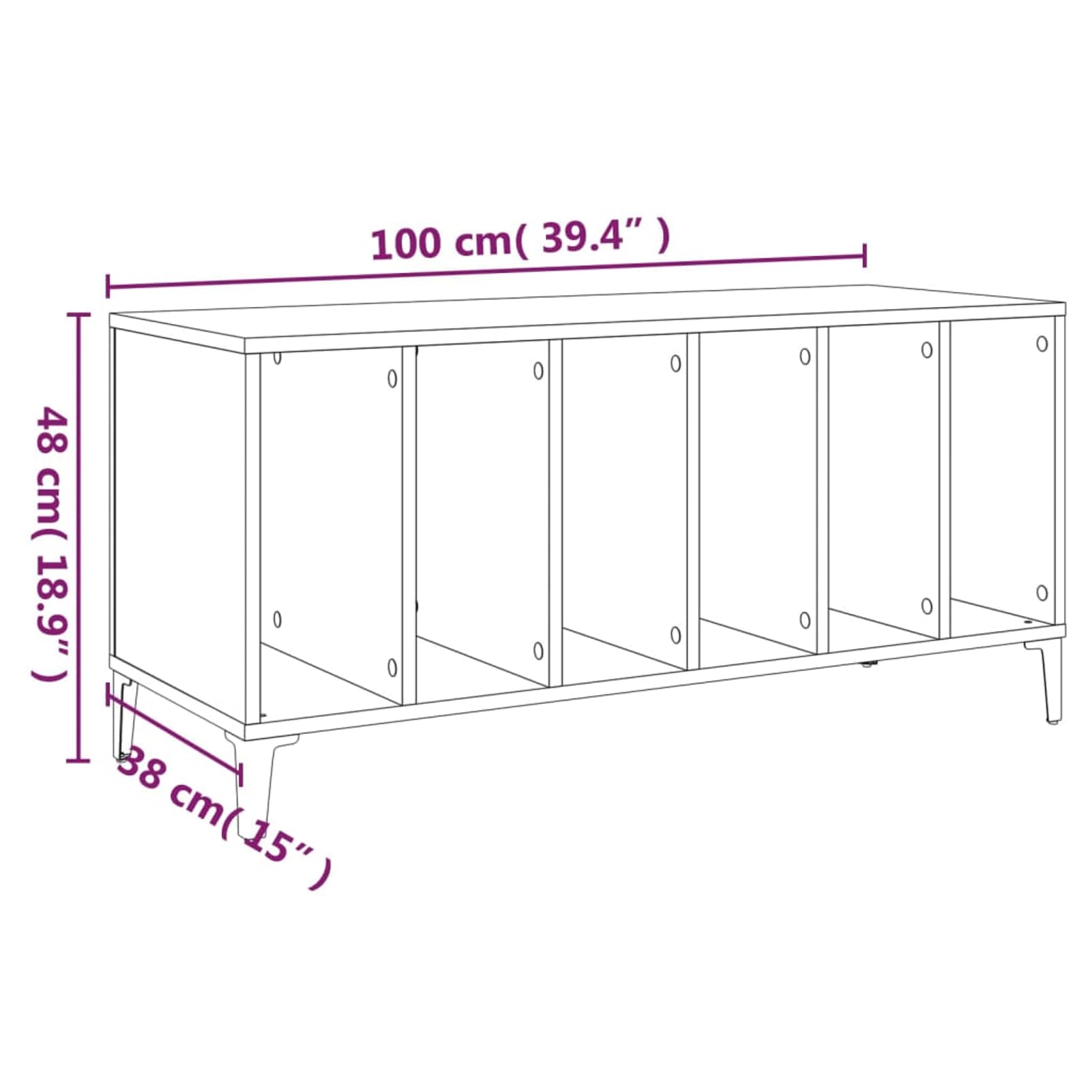 Homgoday Mobile Porta Dischi in Legno Ingegnerizzato e Metallo, Grigio Cemento, 100x38x48 cm, Ideale per Collezioni Vinili, Giradischi e Dispositivi Elettronici, Assemblaggio Richiesto