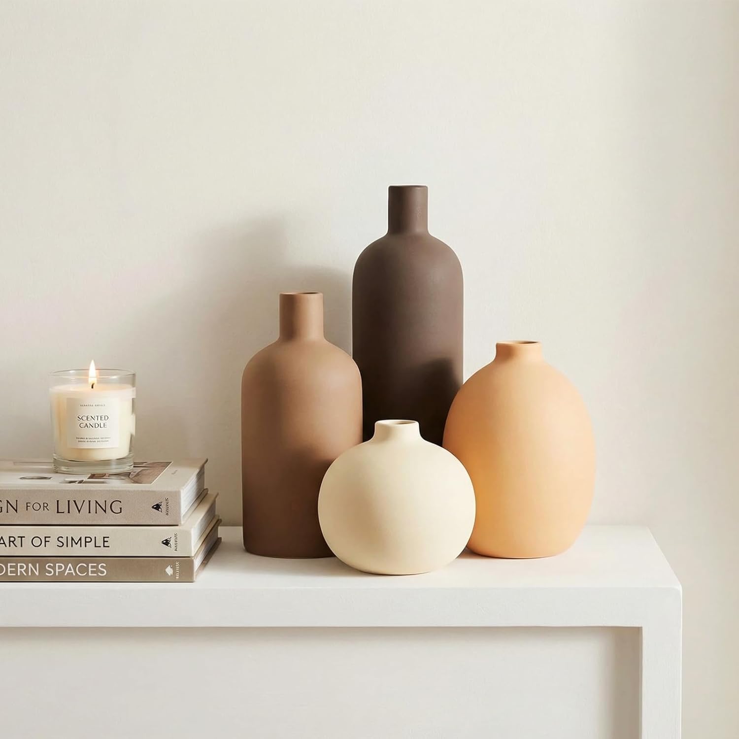 4 Pcs Ceramic Vase Set, Modern Minimalist Decorative Vases Neutral Colors, Small Vases for Home Shelf Decor, Table Centerpiece for Living Room, Mantel & Shelf