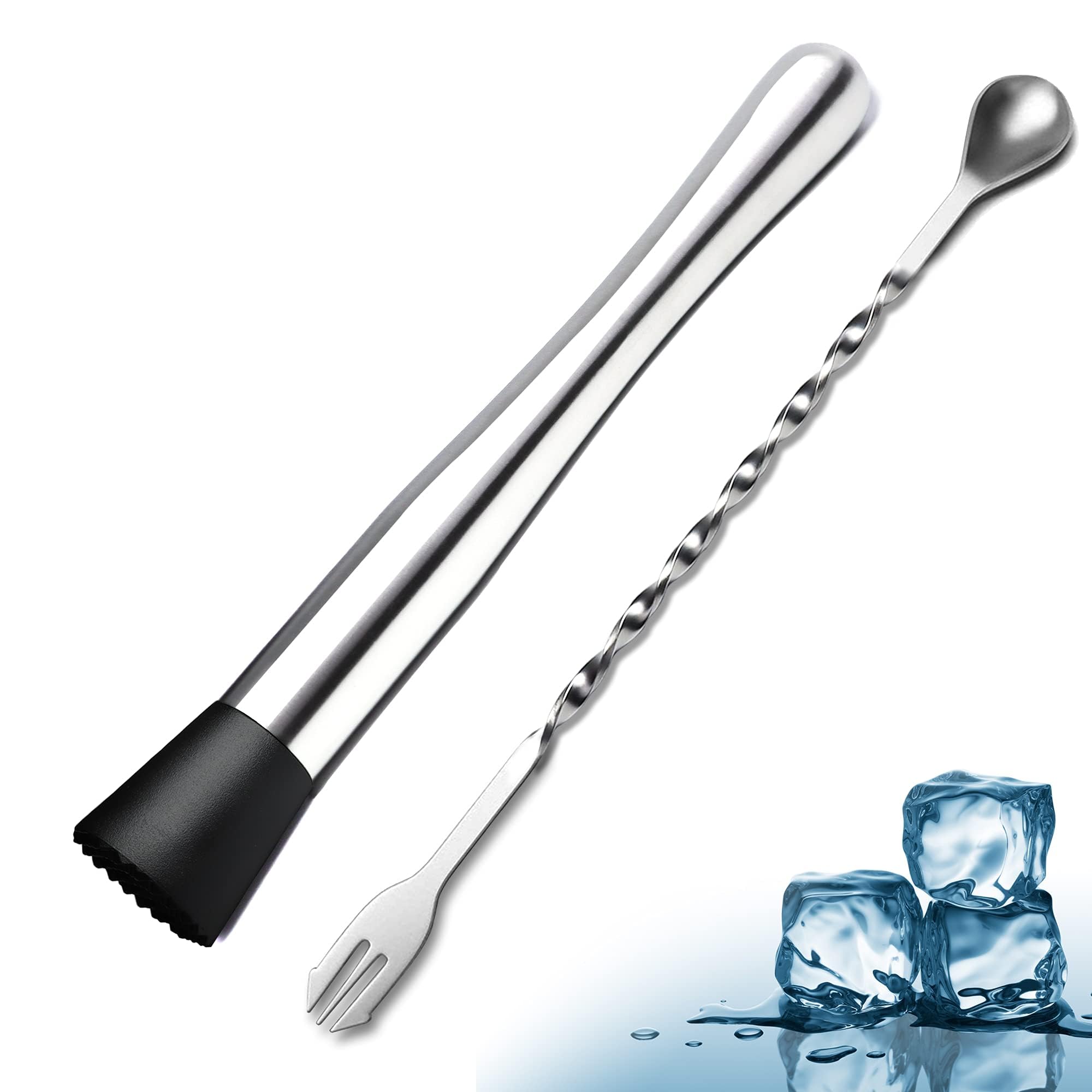 Sponsored Ad – 10 Inch Stainless Steel Cocktail Muddler and Mixing Spoon, 2 Pieces Home Bar Tool Bartender Set for Cocktails Mojitos Ice Fruit Drinks