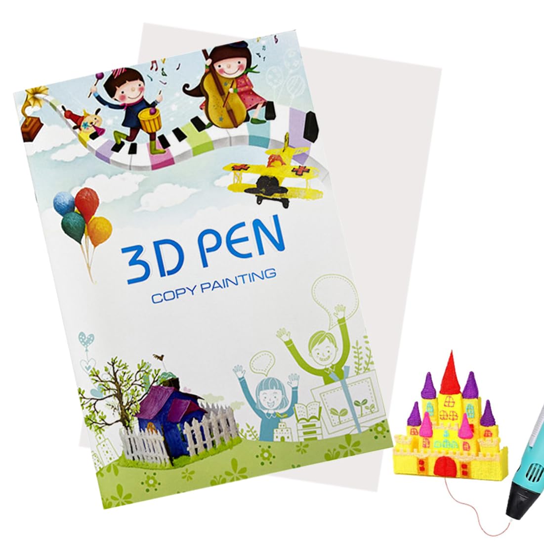 3D Printing Drawing Book, Reusable Thick Paper Stencil with 22 Colorful Patterns and Transparent Plate, Graffiti Stencil for Painting with 3D Pen, Gift for Kids