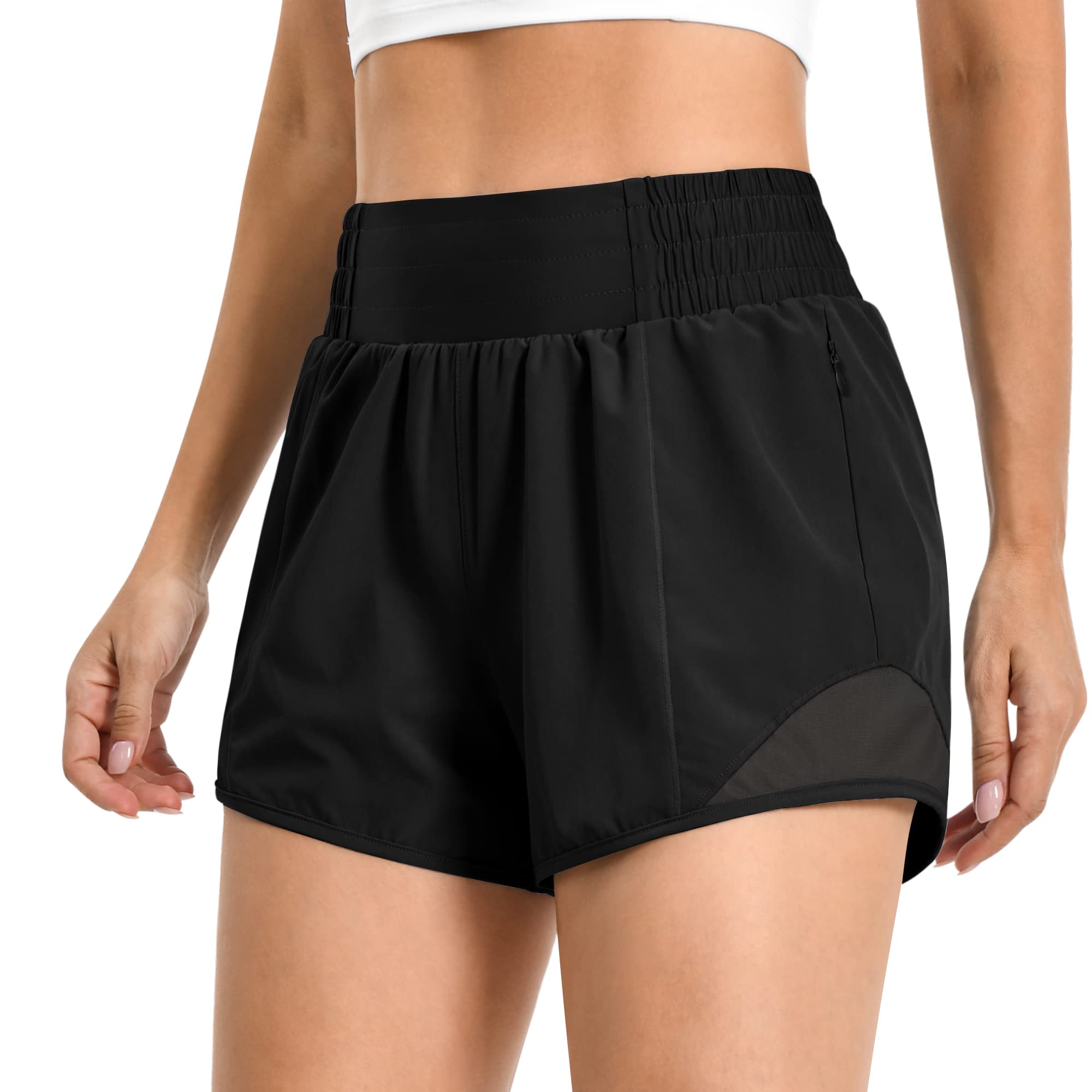 colorskin High Waisted Dolphin Athletic Shorts for Women, Quick Dry Lightweight Liner Gym Running Workout Shorts Zip Pocket