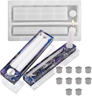 Candle Holder Resin Mold, Rectangle Candle Holder Resin Mold with10 Pcs Aluminum Bracket DIY Making Display Decor Crafts Home Decoration