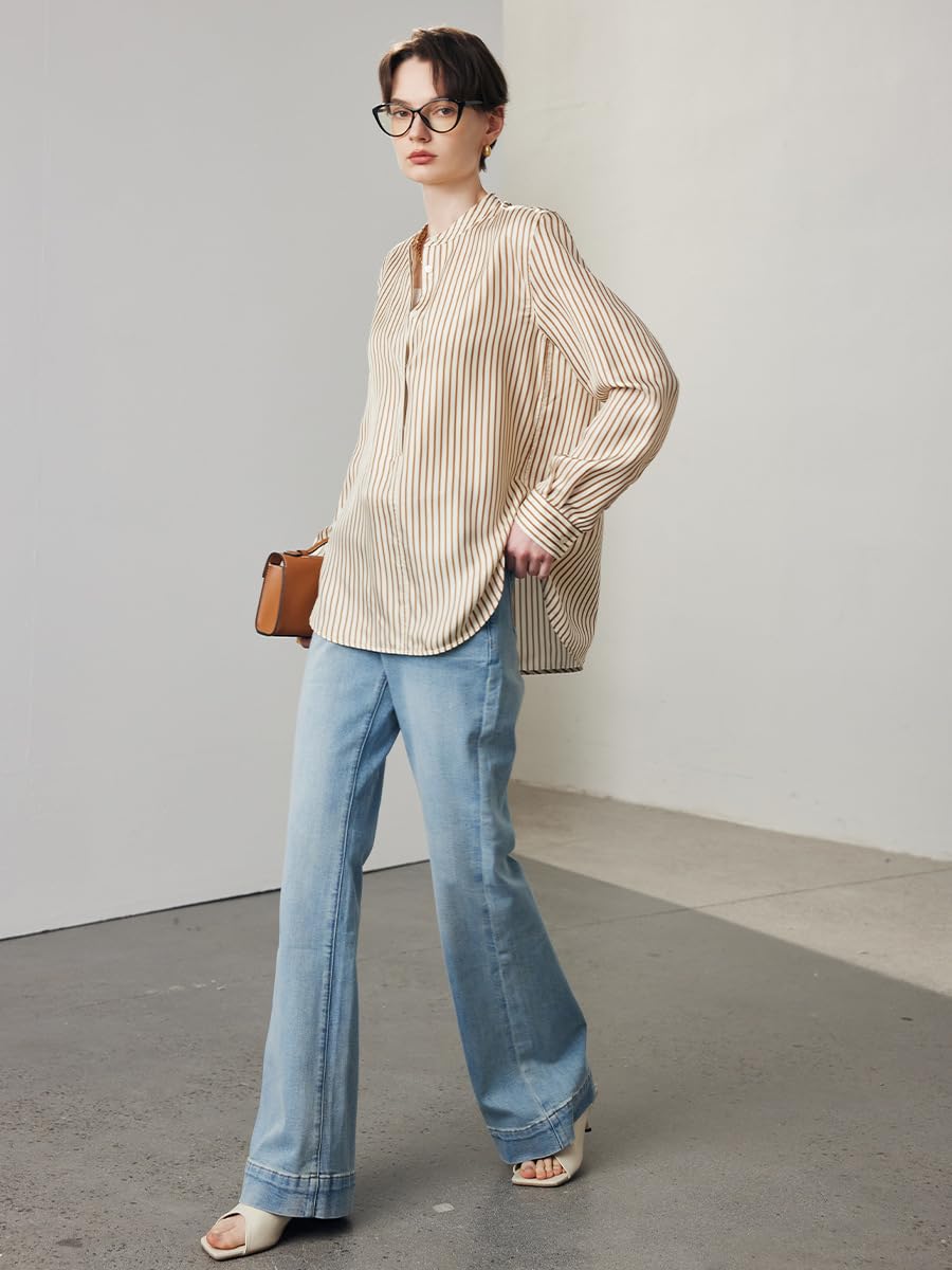 Donna Blusa da Ufficio in Seta con Collo Alto e Stampa
