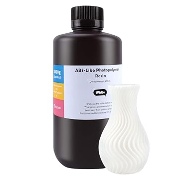 ELEGOO ABS-Like 3D Printer Resin, 405nm UV-Curing LCD Resin High Precision Fast Curing Non-Brittle Standard Photopolymer Resin for LCD Printing White 1000G