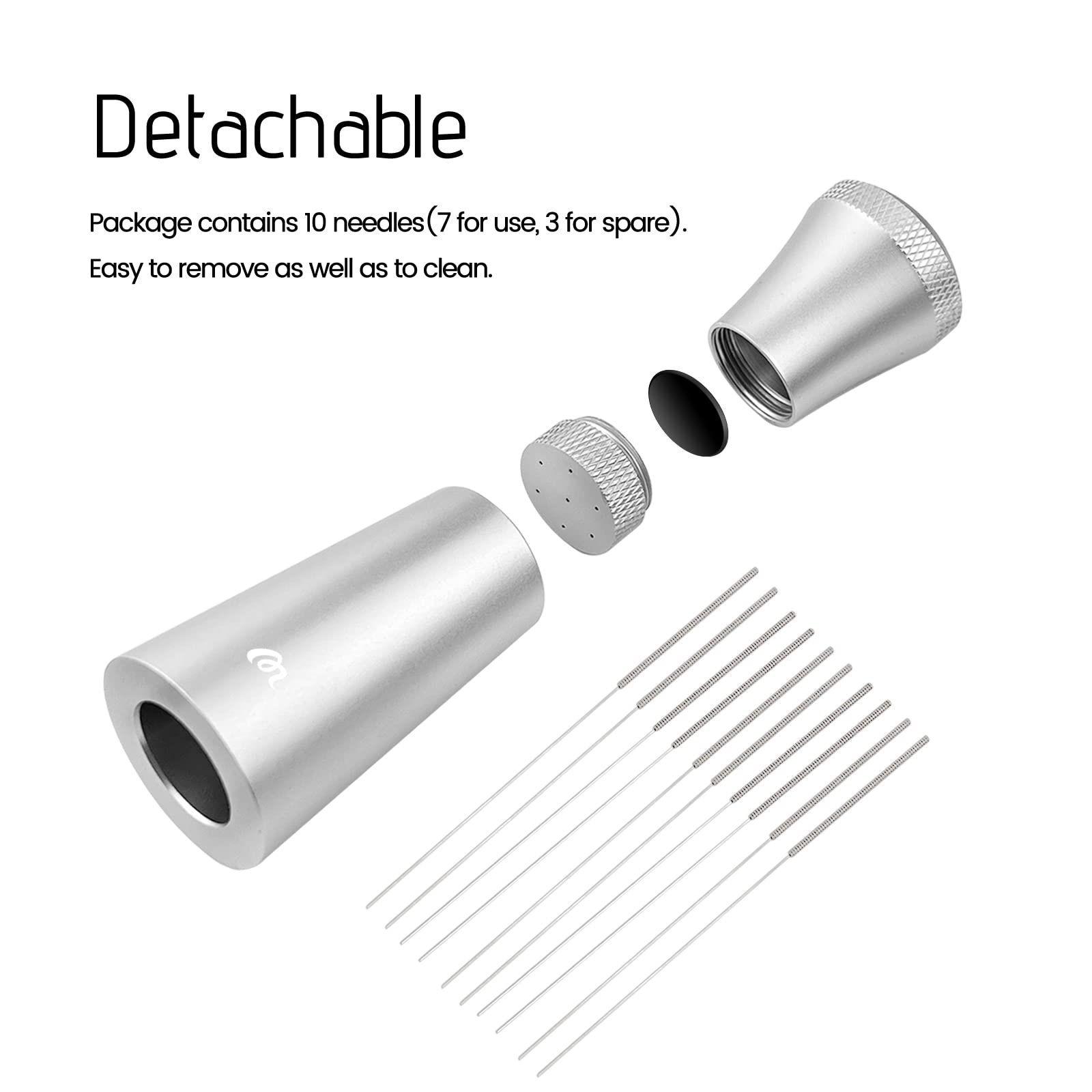 WDT Tool In Alluminio Per Caffè Espresso – 7 Aghi Inox 0,35mm Con Supporto E 3 Aghi Di Ricambio - 3