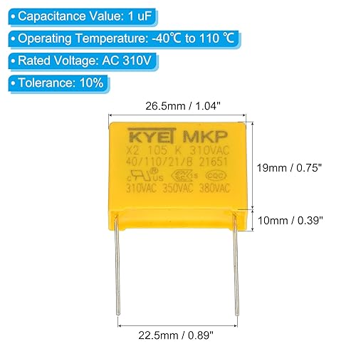 Miniatura 2 de PATIKIL Condensadores de seguridad, paquete de 10 unidades 1uF AC 310V 0.886 in Pin Pitch 1.063x0.748x0.394 in polipropileno Film Capacitor surtido