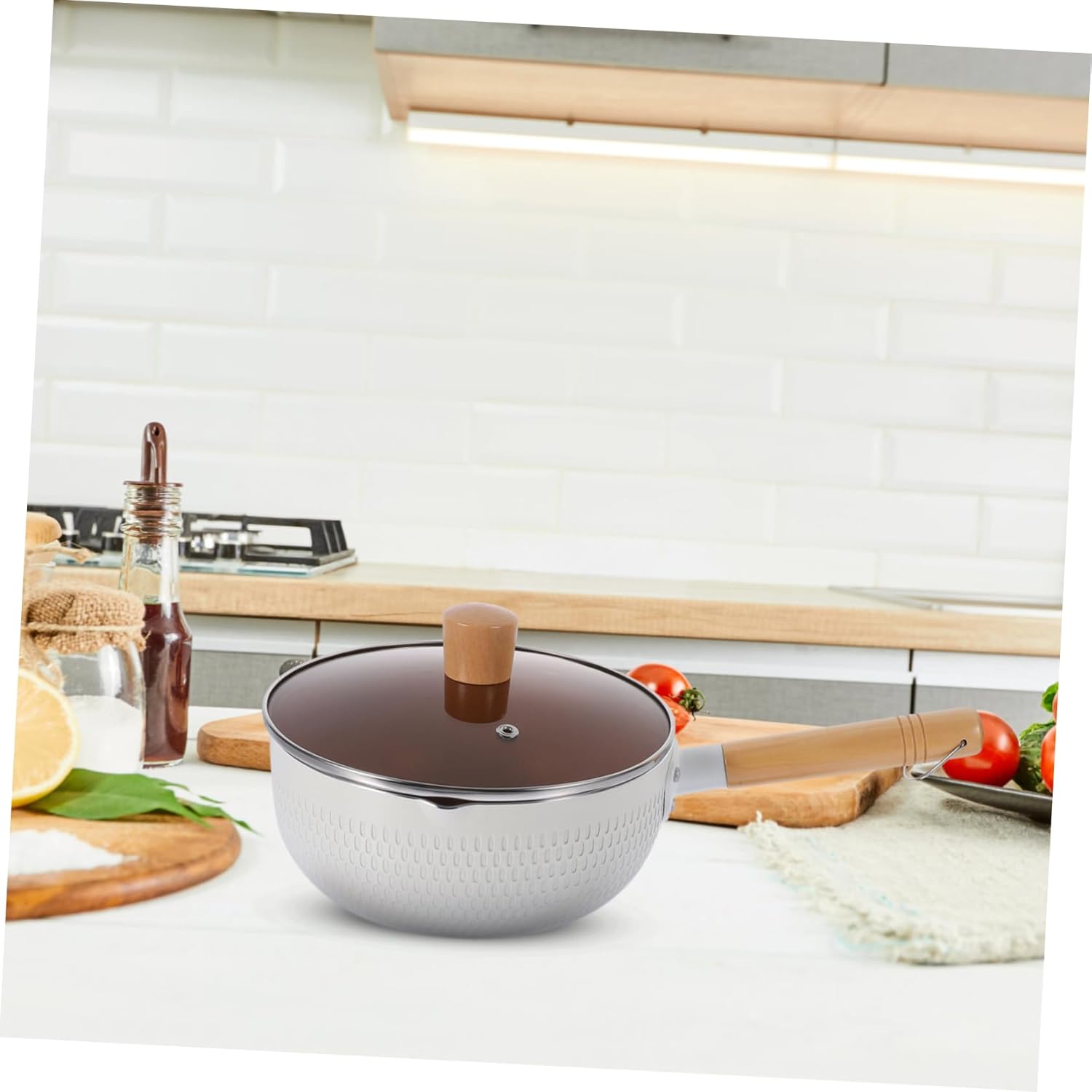 VALICLUD 1Set Nonstick Saucepan with Lid Ergonomic Heat Resistant Handle Maifan Coating for Cooking Noodles and Food Stewing for Home Use