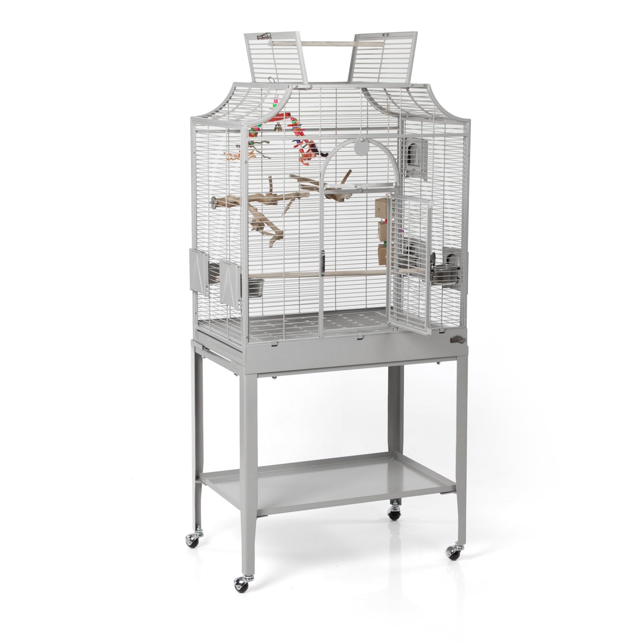 Montana Cages | Premium Vogelkäfig Madeira I Vogelkäfig für Sittiche, inkl. Anflugklappe, Freisitz, 4 Edelstahlnäpfe, AVILON Pulverbeschichtet, Platinum Edition, ca. 69 x 45 x 141cm