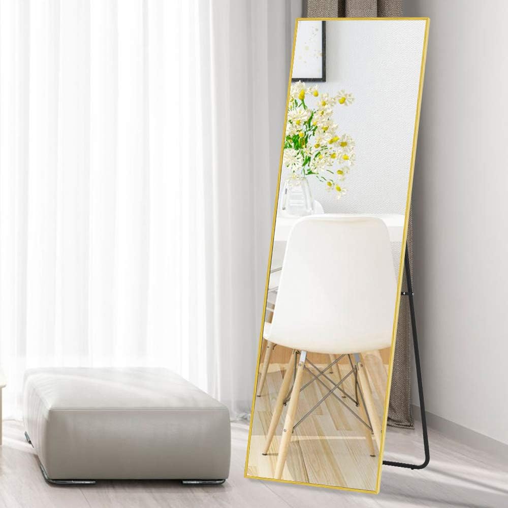 ONXO Full Length Mirror Large Floor Mirror Standing or Wall-Mounted Mirror Dressing Mirror Frame Mirror for Living Room/Bedroom/Cloakroom (65“X22, Matte Gold)