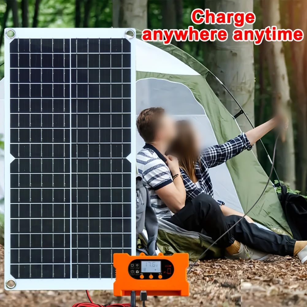 Kit de panneau solaire portable 40 W avec port de type C et contrôleur de charge rapide pour camping, randonnée, camping-car, alimentation Noir