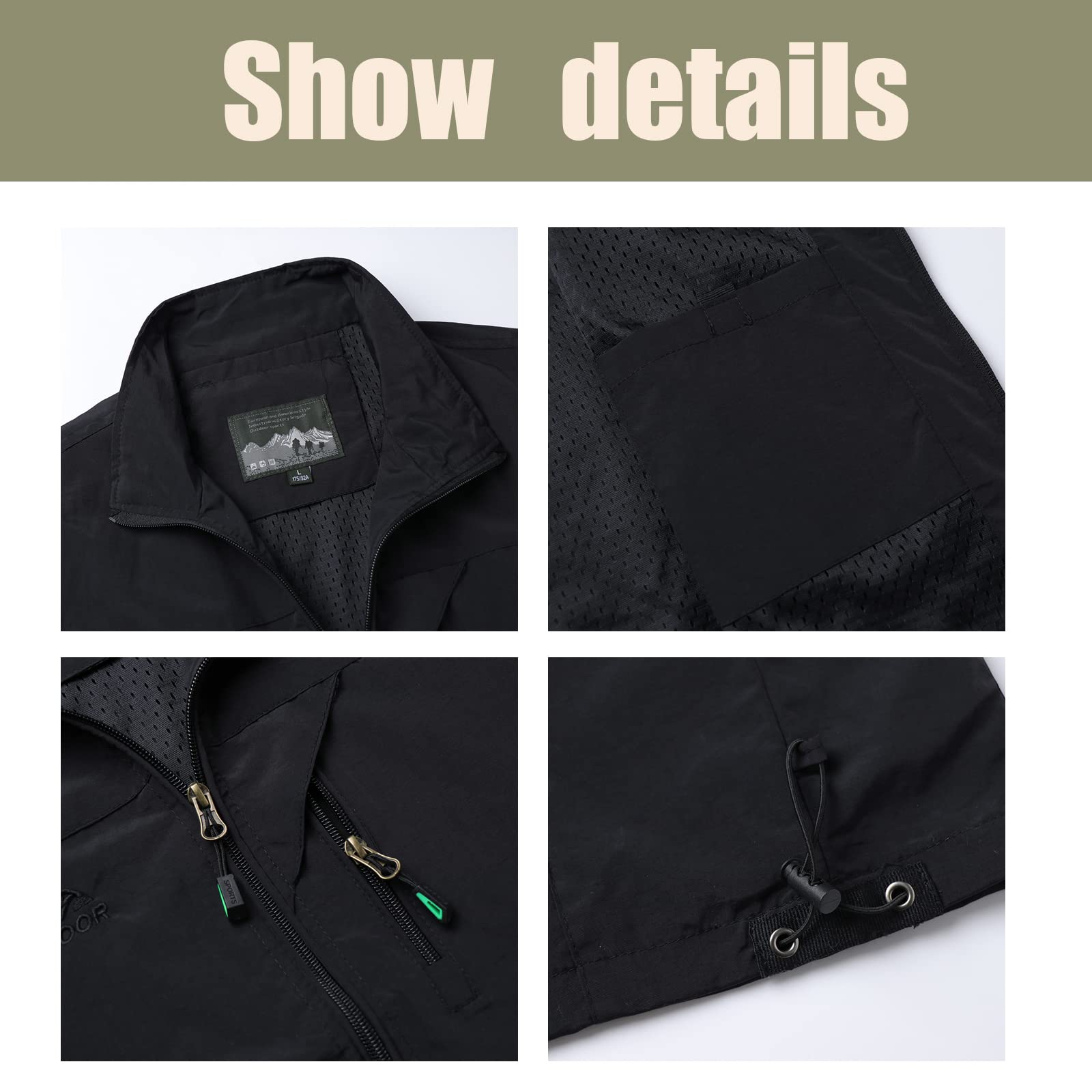 Herren Outdoor Weste mit Taschen Schnelltrocknend Leicht Atmungsaktiv Ärmellose Jacke Nylon Multifunktionsweste
