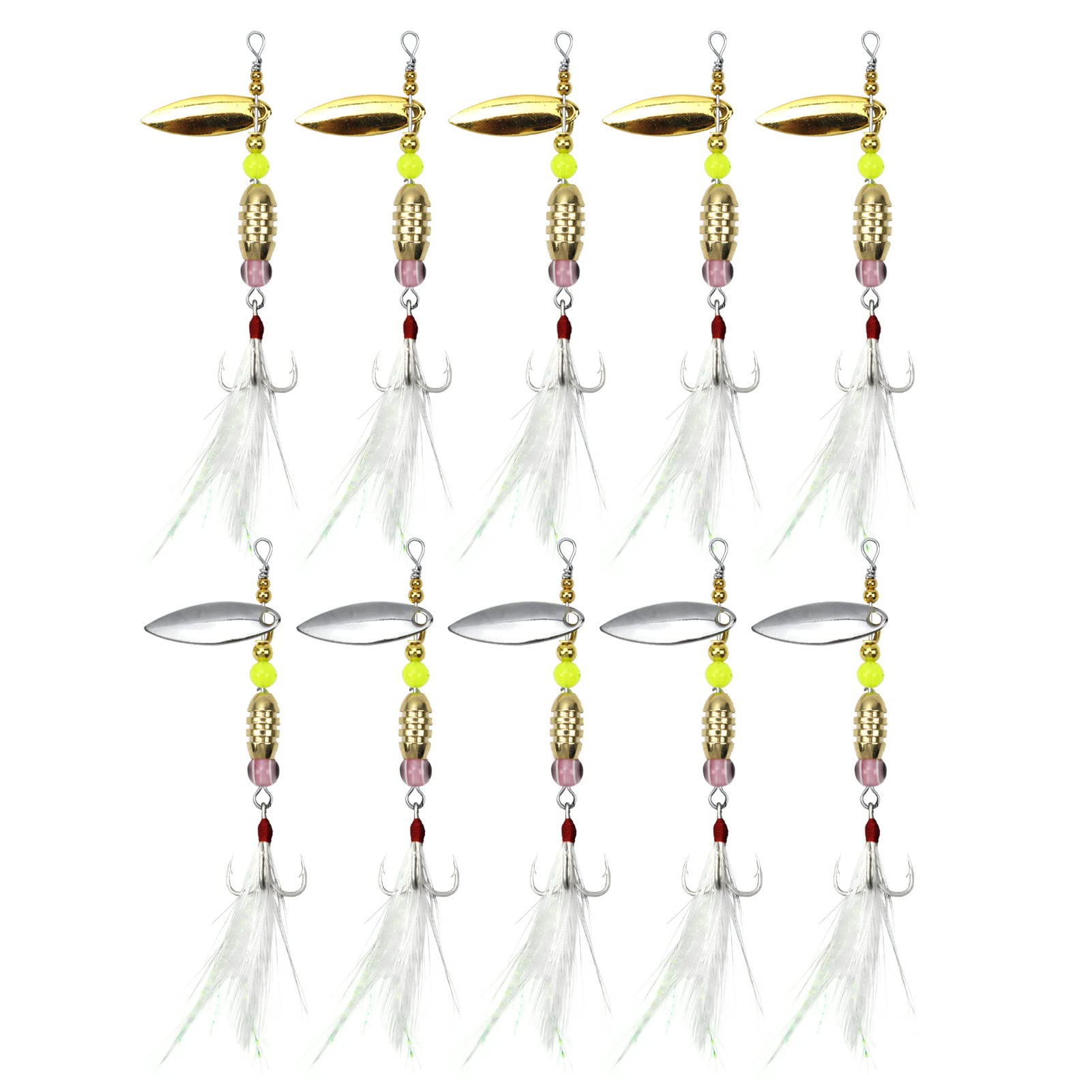 Kit de Equipo de señuelos de Pesca, 10 Piezas, Anzuelo de Plumas de Lentejuelas Giratorio Compuesto, Color Brillante, Resistente al Agua Salada, señuelos de Pesca de Acero con