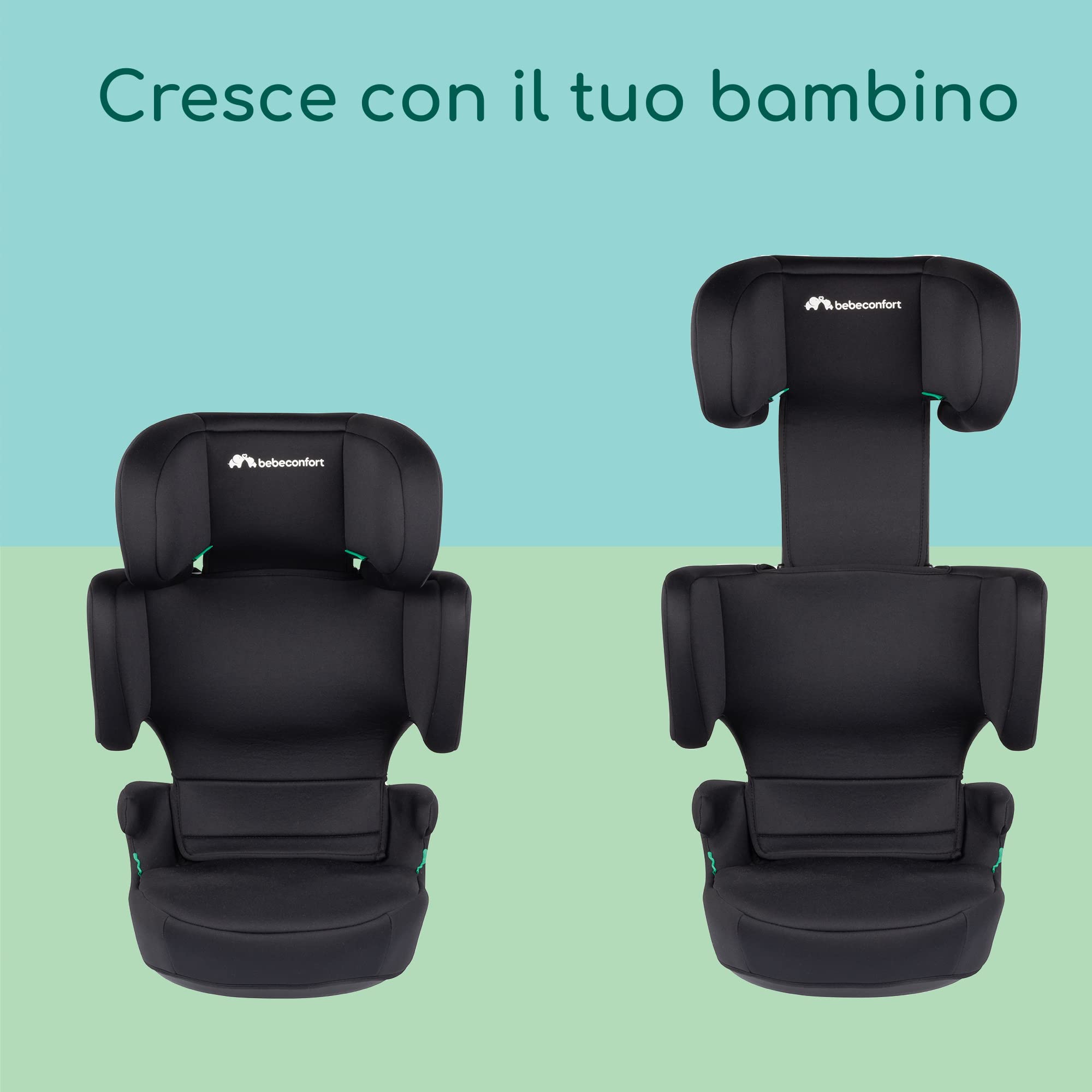 Bebeconfort Road Safe i-Size Seggiolino Auto, Gruppo 2/3 (15-36 kg), per bambini 3 - 12 anni. 100-150 cm, Seggiolino Auto Pieghevole Portatile da Viaggio, Regolabile in Altezza, Full Black