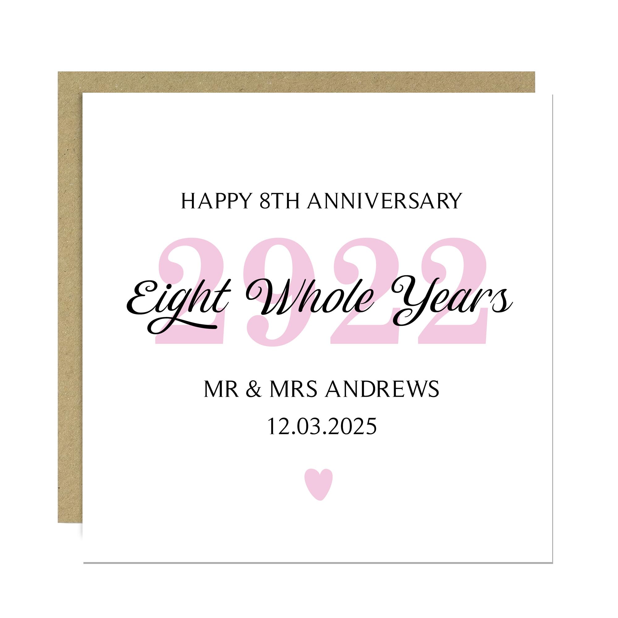 RED OCEAN Personalised 8th Wedding Anniversary Card For Husband Wife With Envelope Included Romantic Cards For Him Her 8th Anniversary Celebration Card 8 Whole Years