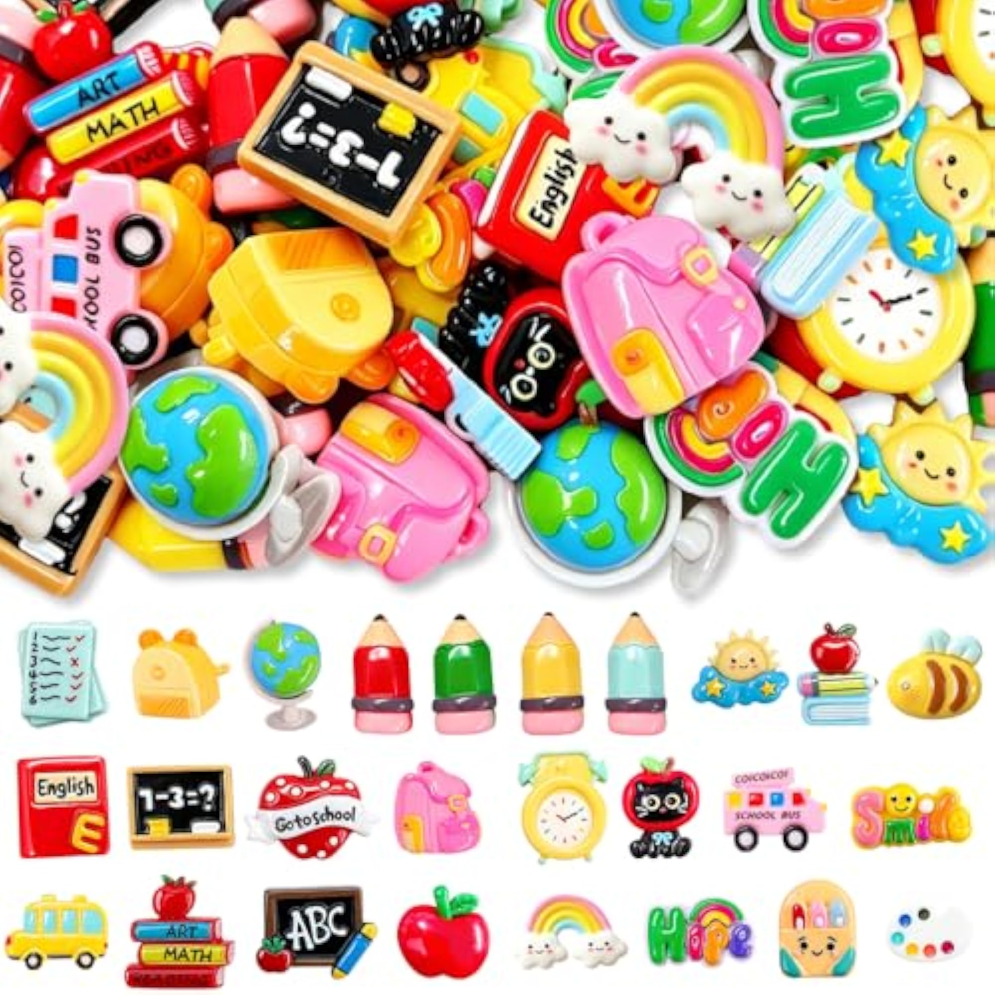 52 Pcs Back to School Resin Charm Flatback Cabochon Set
