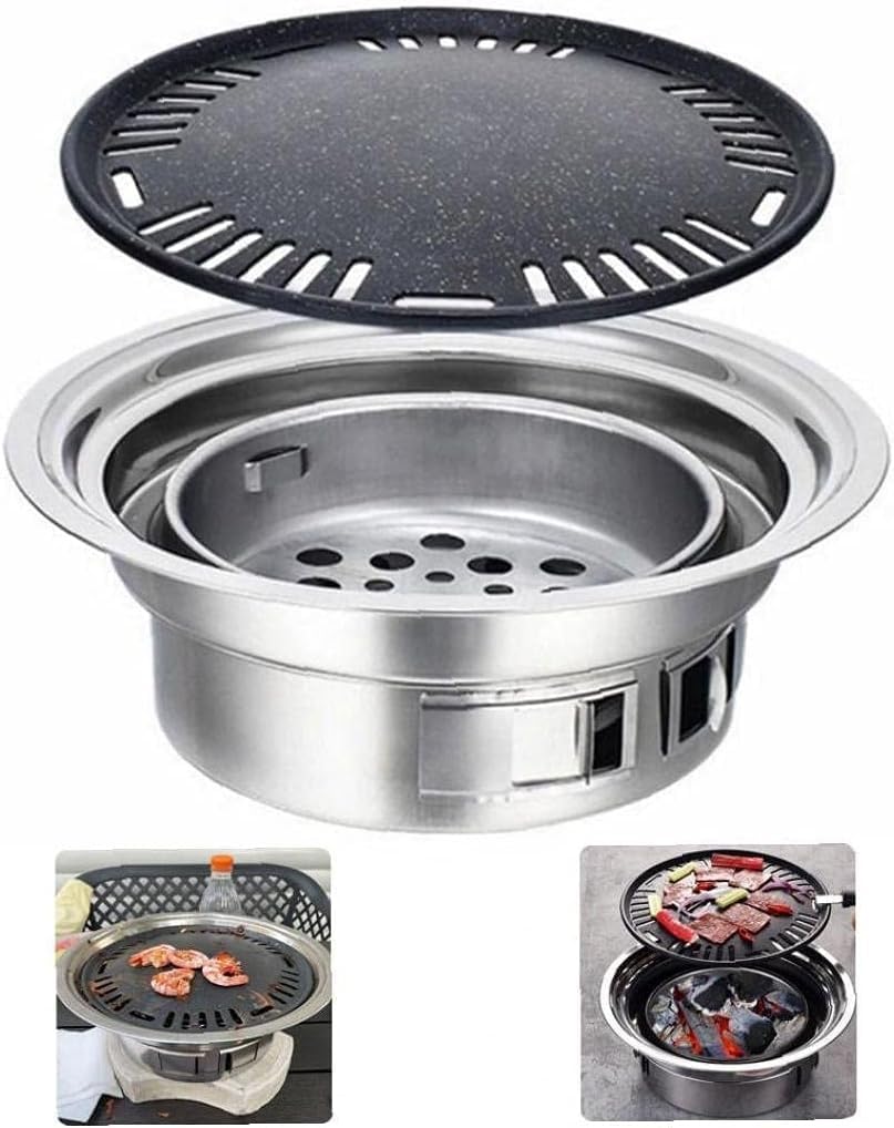 grill, Grill węglowy Okrągły przenośny grill kempingowy do użytku domowego z siatką grillowania, narzędzia na świeżym powietrzu (z grilla)(Baking tray)