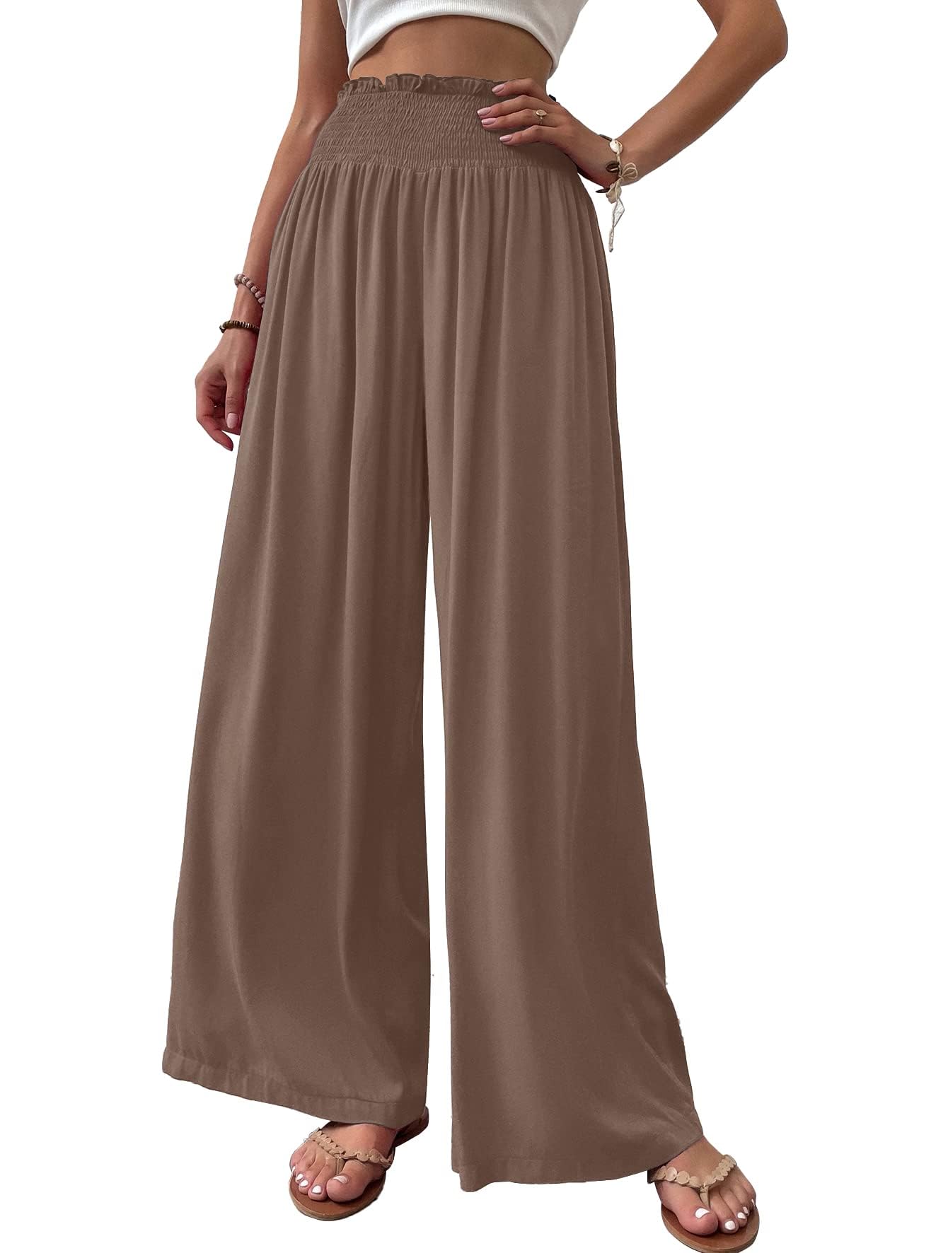 Cicy Bell Damen Hosen Gerade Locker Elastische Weite Beinhose Taille Palazzo Hose Mit Taschen