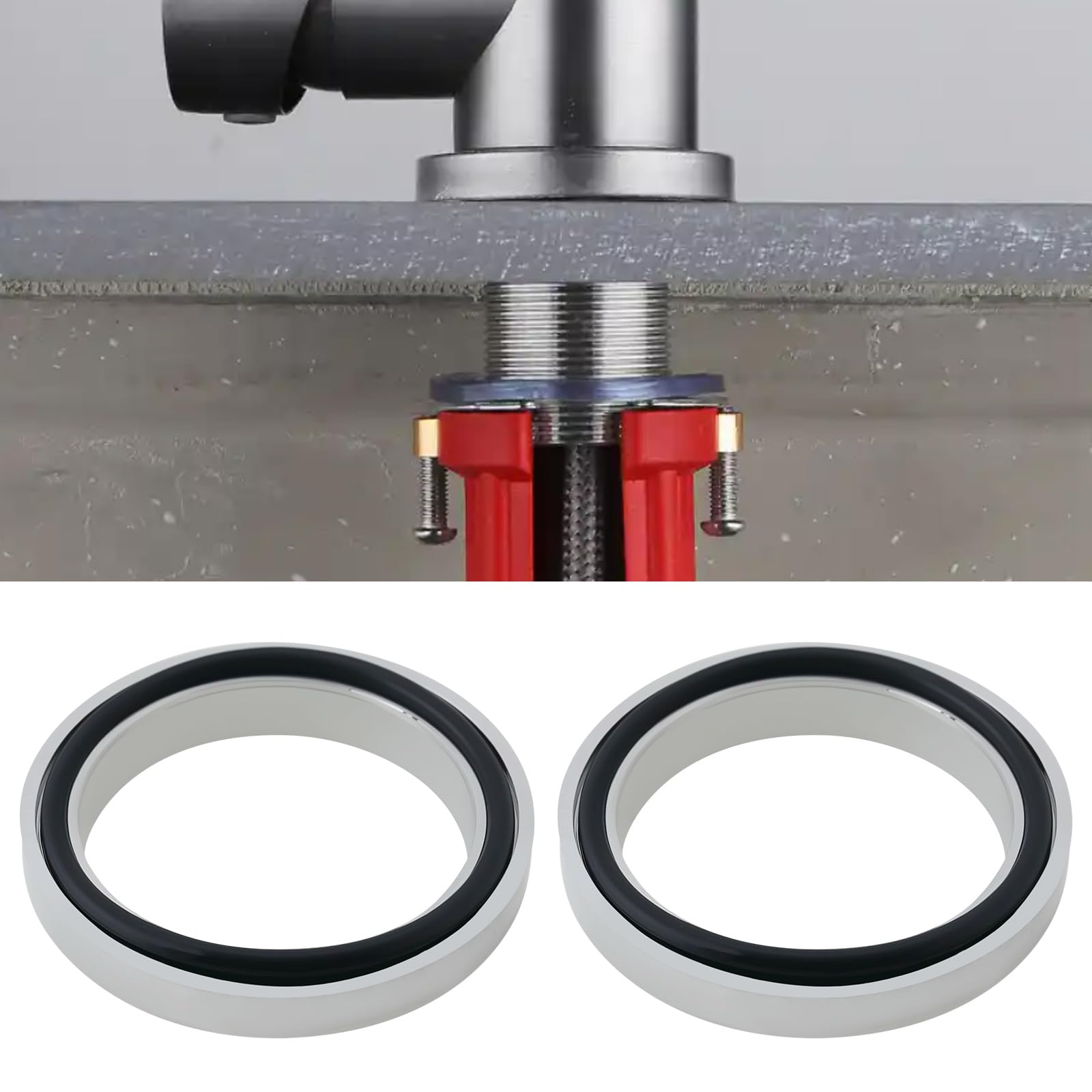 VGOL 5pcs Washbasin Tap Base Ring with Seal ABS Faucet Cover for Washbasin Taps OD 51.7mm ID 39.2mm Height 7.6mm, Chrome-Plated - Image 3