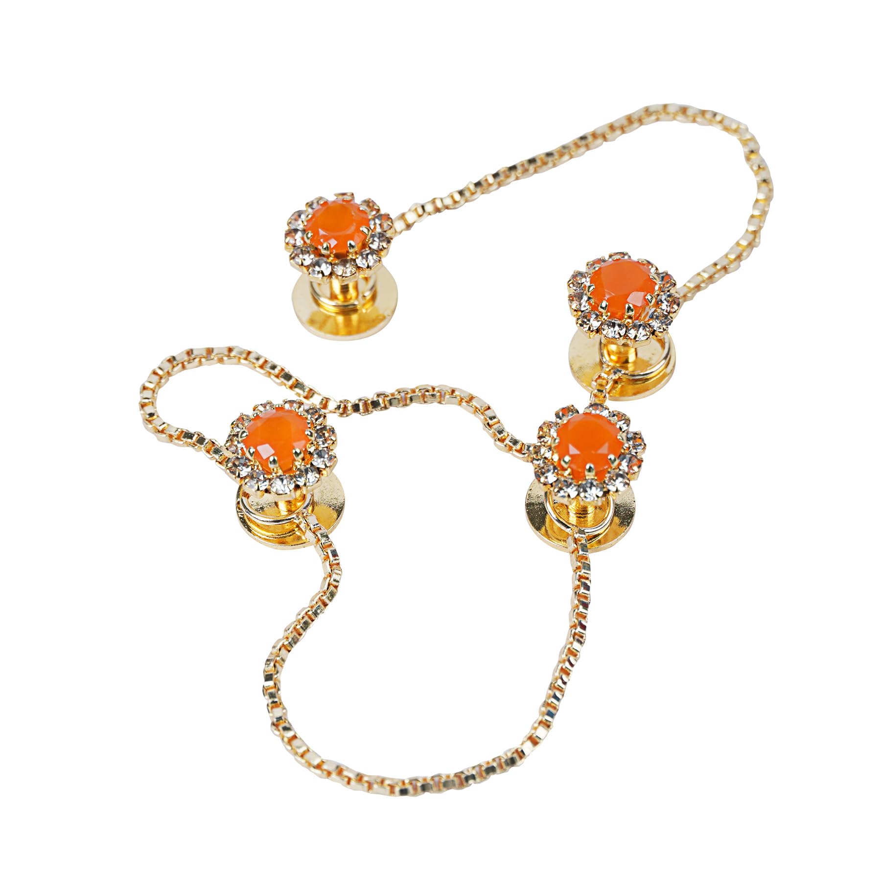 Designer Star Gold Plated Orange Gemstone Diamond Crystal Traditional Ethnic Fashion Trending Kurta Metal Unisex Buttons-image-23