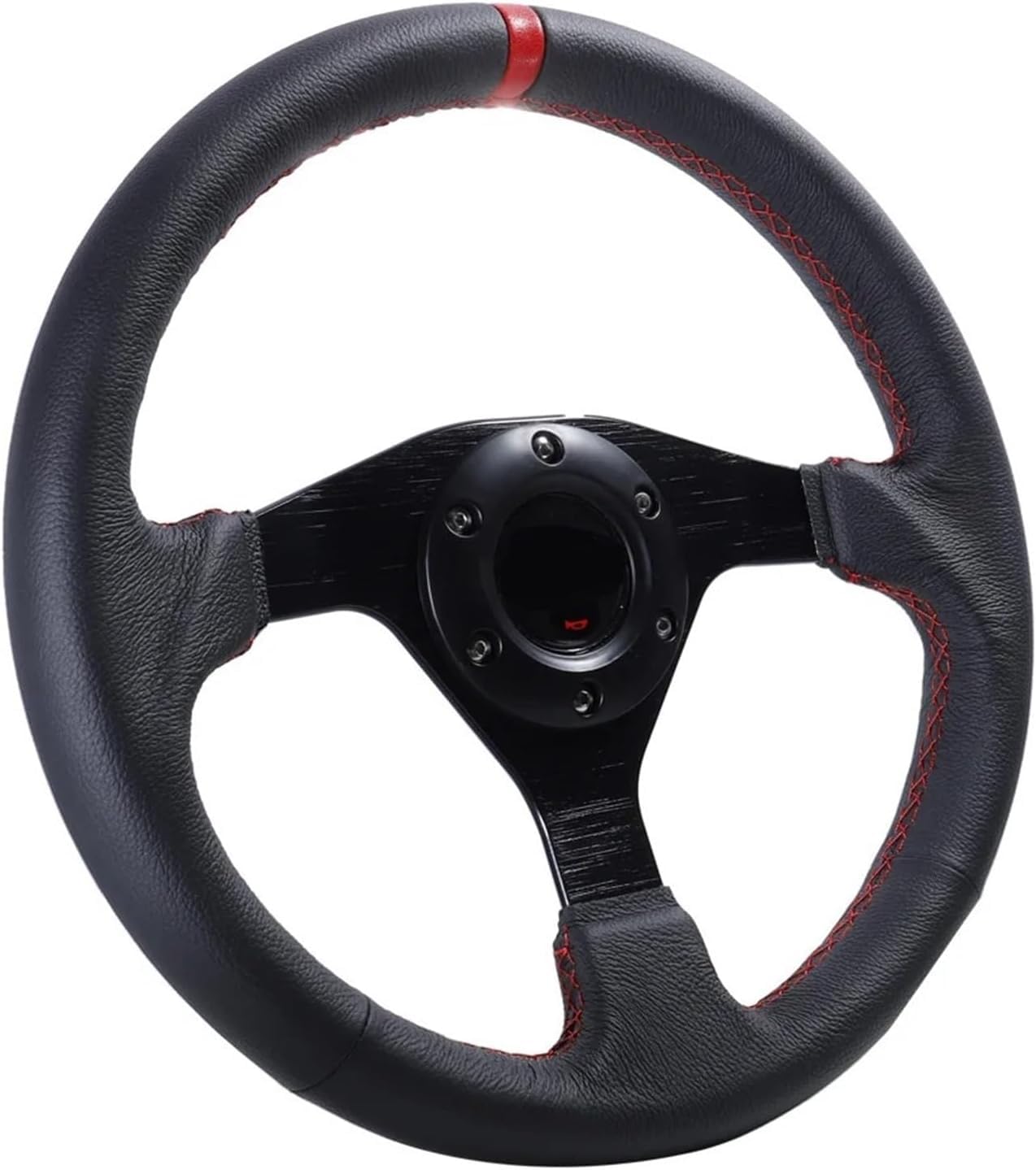 Volante da Corsa Universale 320mm Volante Piatto Sportivo in Pelle Racing Drift Pc Sim Telaio di Controllo del Volante del Gioco, Leather-Red Stitch