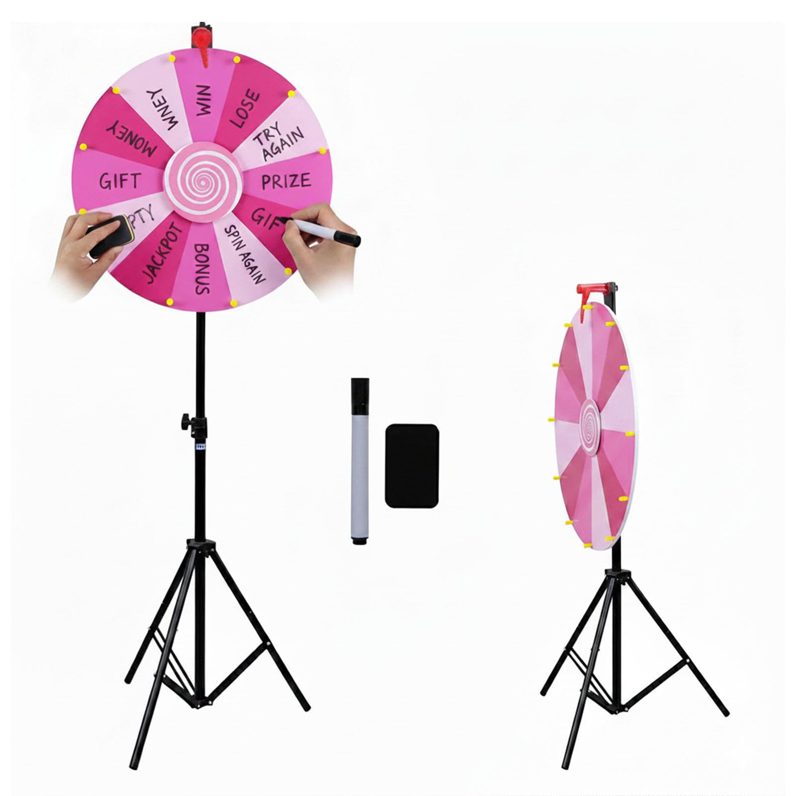 Gira La Ruota Pavimento 60 cm Altezza Regolabile 100-200 cm, Gira La Ruota Include Gomma e Pennarello Ruota Fortuna per Fiera Carnevale Feste,Pink