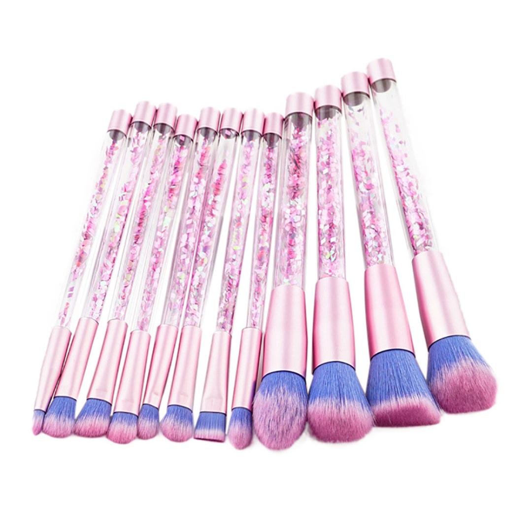Fat.chot 12 Pieces Professional Make up Brushes Set Bling Bling Synthetic Foundation Blending Concealer Eye Face Liquid Powder Cream Cosmetics Brushes Pink (Blue)
