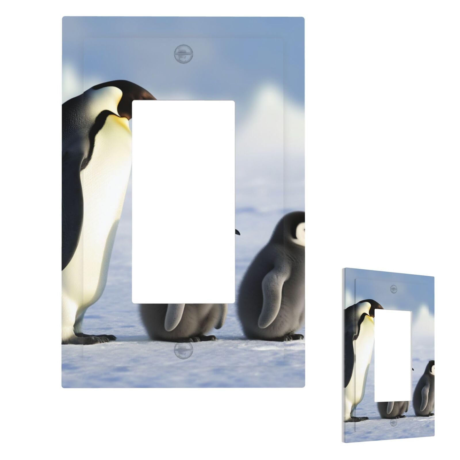 Fekiloot 1 Gang Penguin Family Wall Plate Cover Modern Decorative Light Switch Cover Unbreakable Receptacle Outlet Covers For Living Room Bedroom Home Decor