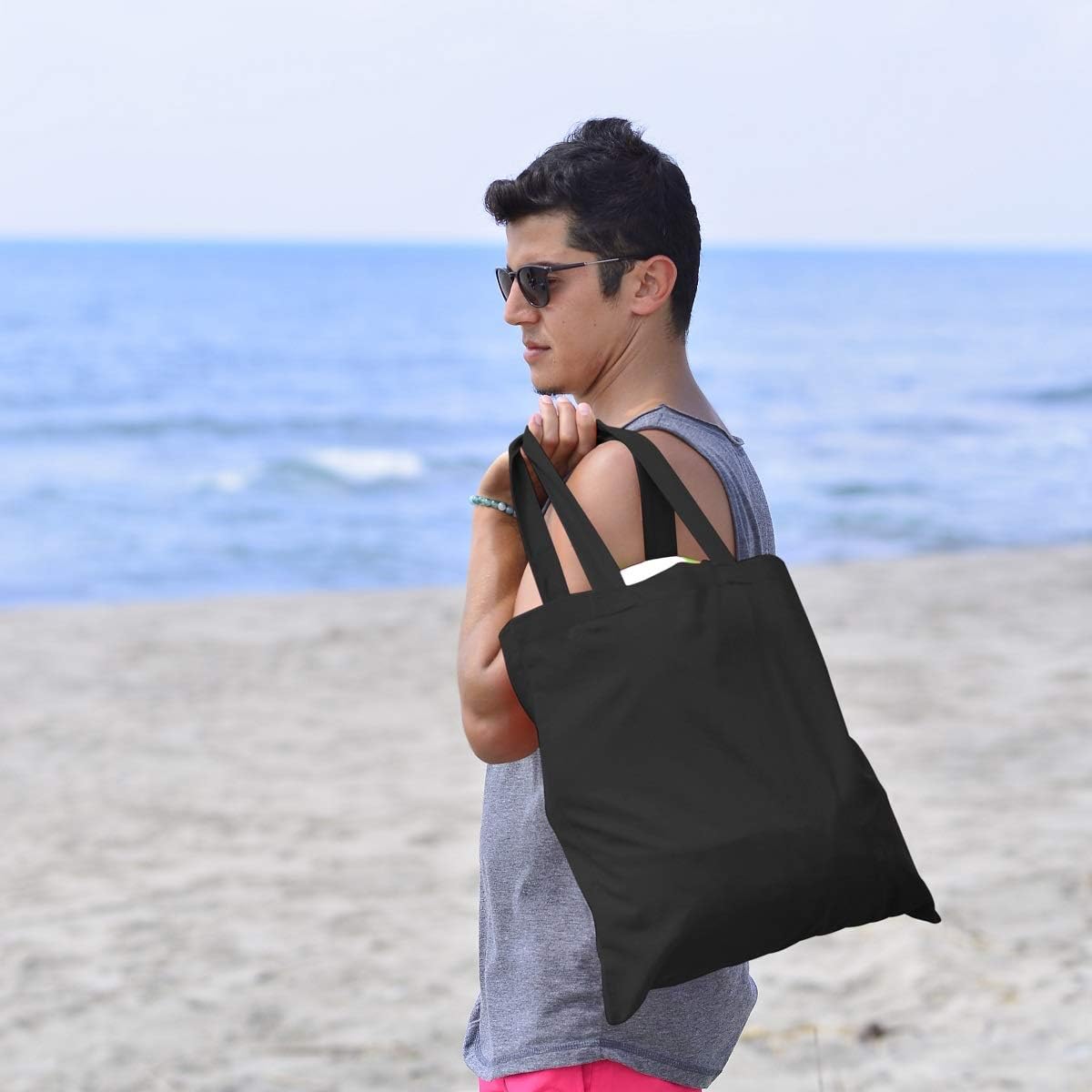 TBF Cotton Canvas Tote Bags 15x16 - Reusable Blank Grocery Shopping Totes for DIY, Printing, Embroidery