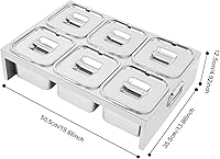 Vista 6 de Recipientes de condimentos de acero inoxidable, 6 estaciones de cobertura de pizza de 2.4 L, para preparar ingredientes y coberturas, recipientes