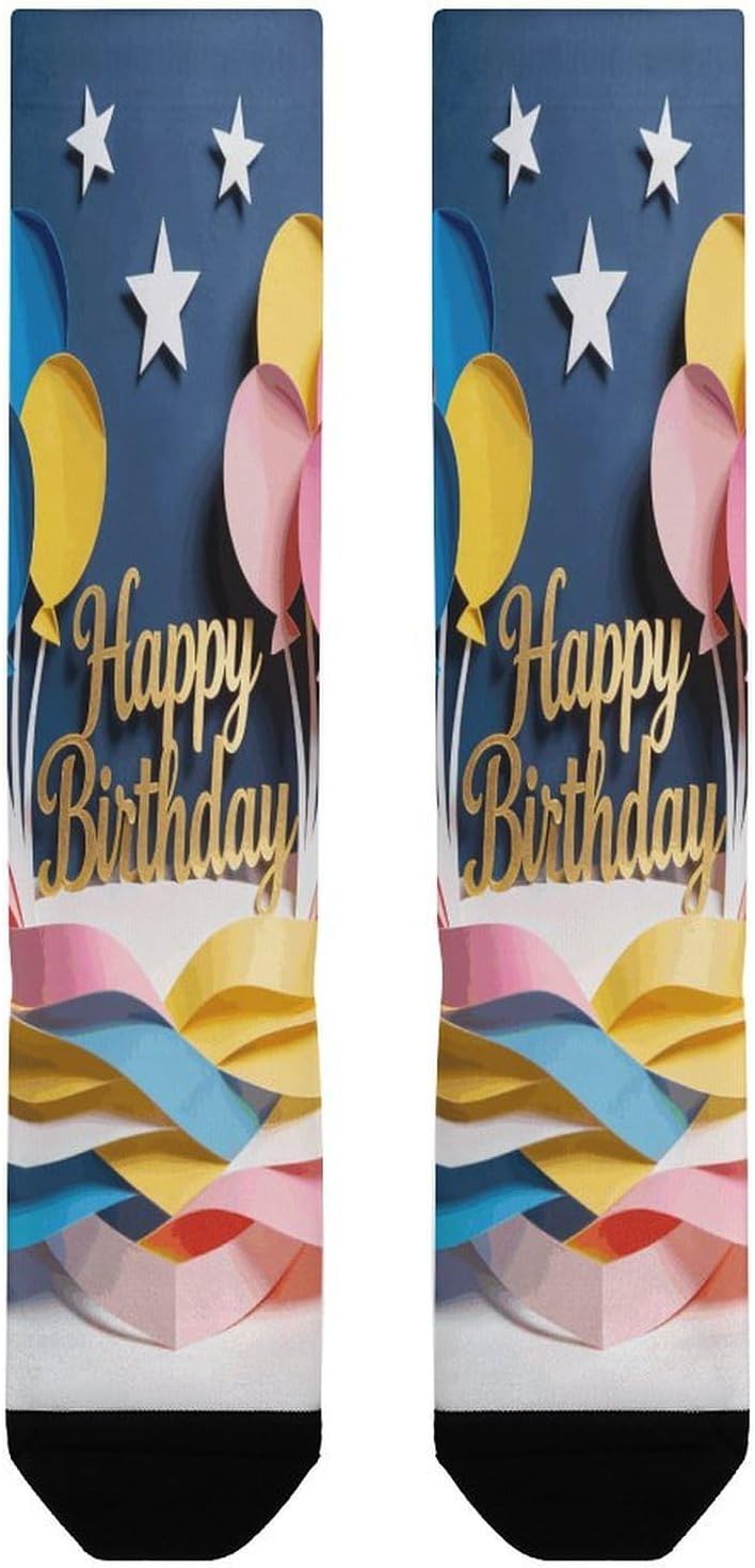 Happy Birthday Balloon Socks Knee High Athletic Socks Long Boot Chunky Sock Outdoor Sport Compression Sock for Women Men