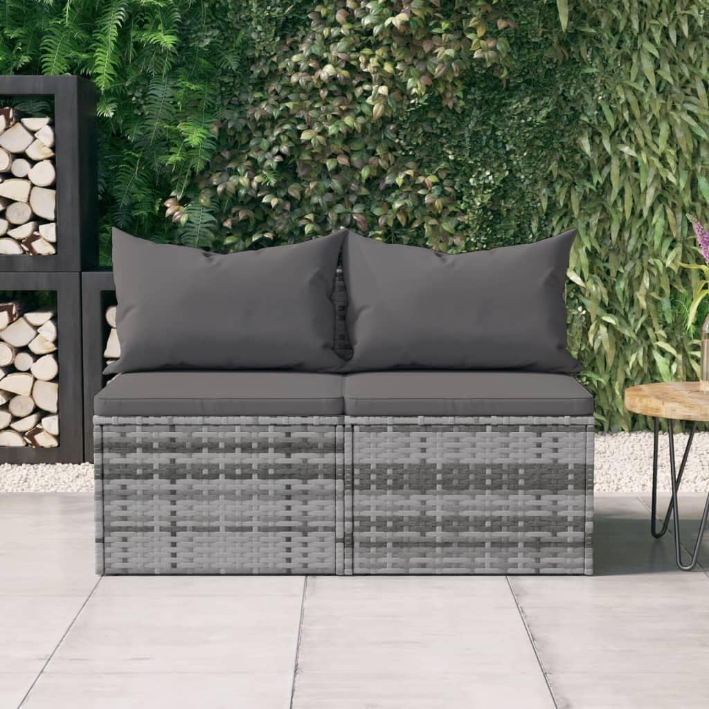 Modern Grey Outdoor Sofa Set with PE Rattan and Powder-Coated Steel Frame, Medium 2-Seater Patio Garden Furniture for Balcony or Backyard