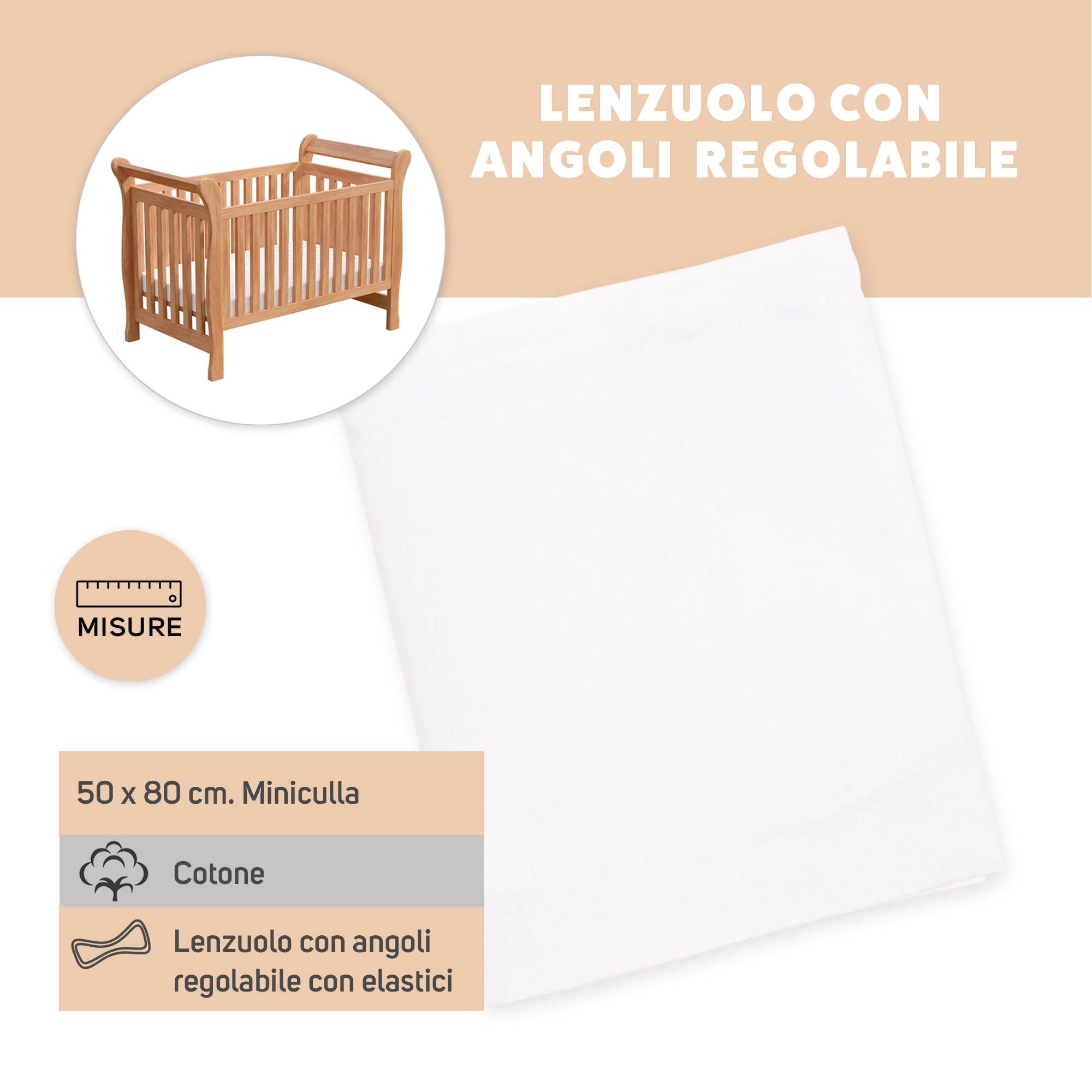 Ti TIN Confezione Da 2 Lenzuola con Angoli Per Culla 100% Cotone | Set Di 2 Lenzuola Elasticizzate Regolabili, 50x83 cm, 2 Lenzuola Bianca