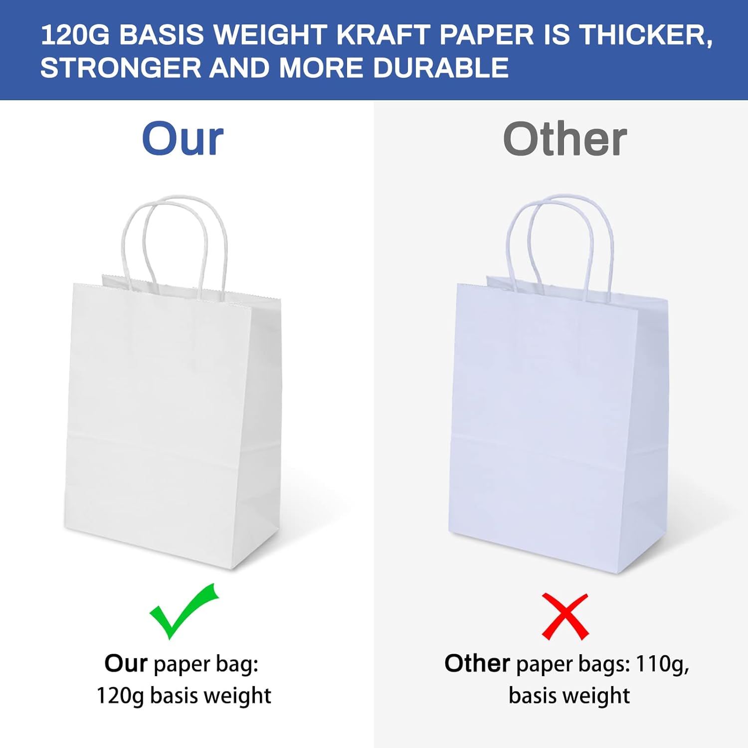 TOWRAP White Gift Bags 100Pcs 8 x 4.25 x 10.5 Inch Paper Bags With Handles, Bulk, Party, Retail, Merchandise, Favor Bags for Versatile Occasions