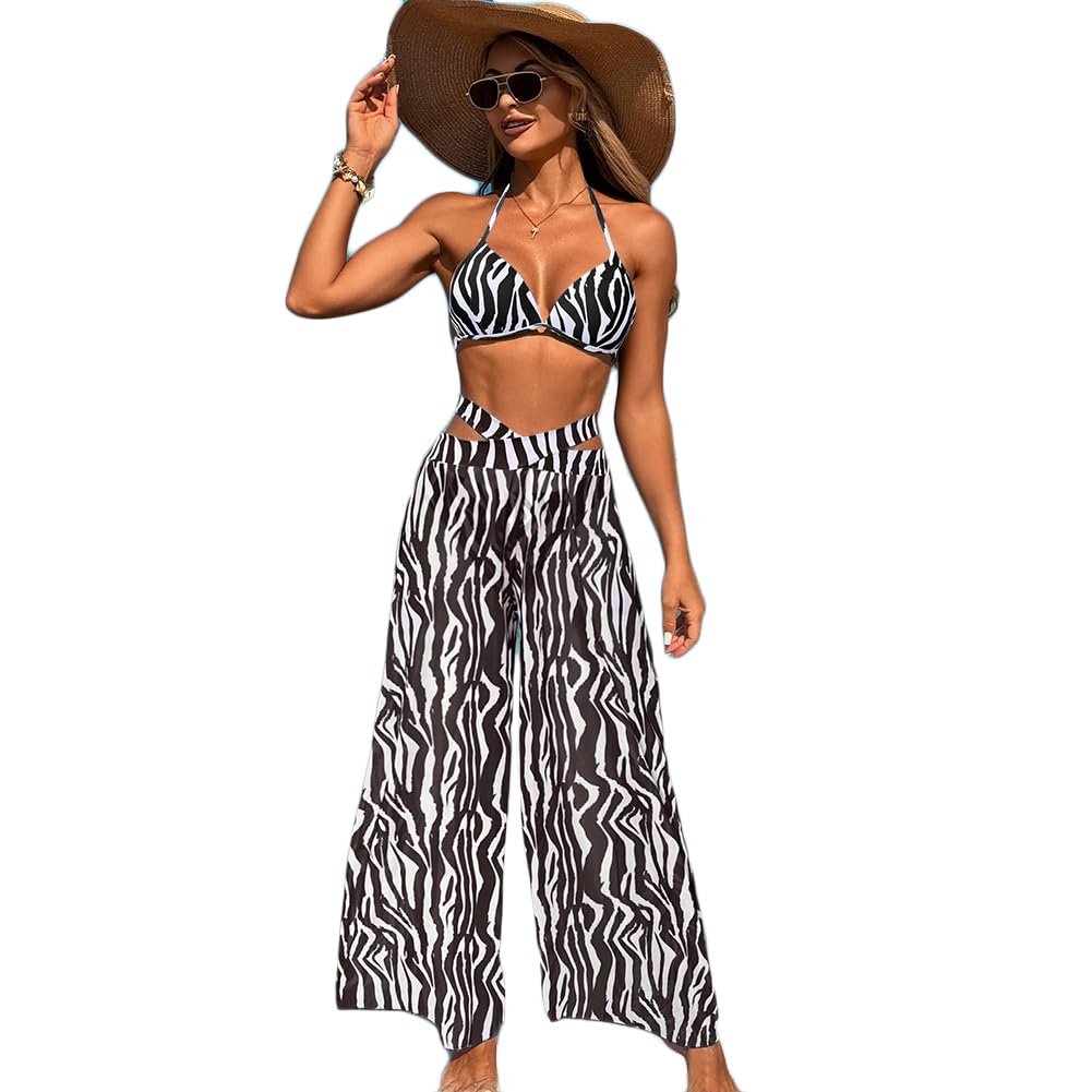 XYFfybhsd Women's Solid Three-Piece Bikini Swimsuit Set Quick-Drying High Elastic(Size:M,Color:Black 2)