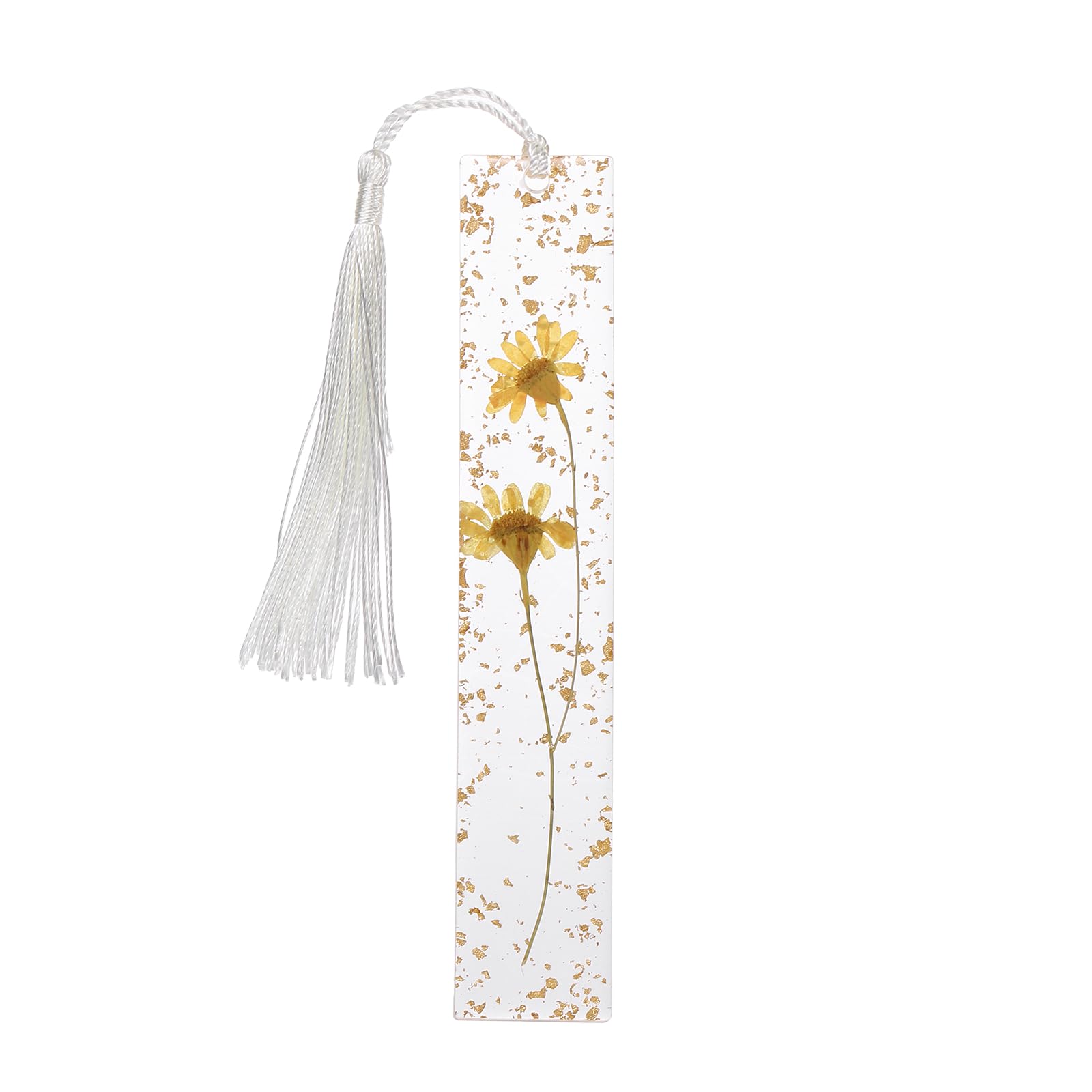 PATIKIL Dried Flower Resin Bookmark, Reading Book Marks with Tassel Bookmarks for Women Reading Accessories Gift Book Lover, Gold (Chrysanthemum)
