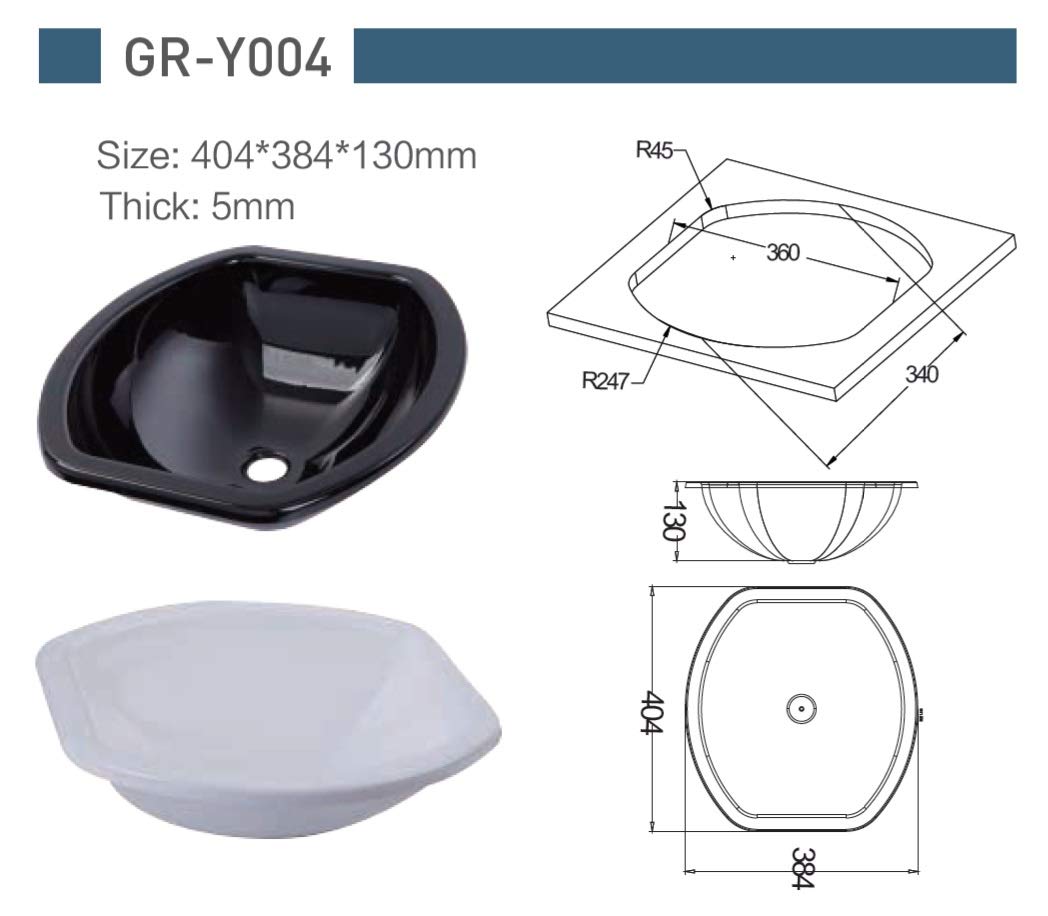 ZY Marine Boat Caravan RV Camper White Acrylic Sink 404384130mm GR-Y004