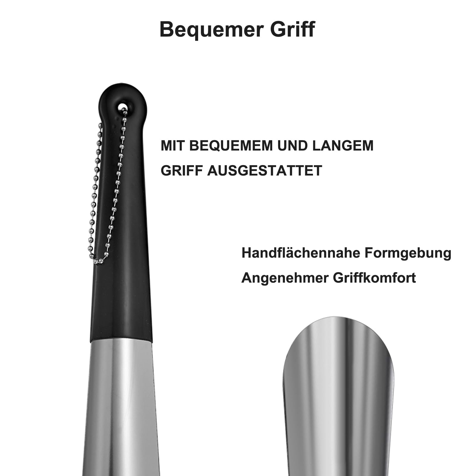 Schuhlöffel Lang Metall 30 cm,Schuhanzieher Lang Edelstahl für Senioren, Männer, Frauen, Kinder，Bequemer Griff mit Gummiauflage