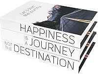 Lukaky Set of 3 Faux Decorative Books - Happiness Is A Journey Coffee Table & Bookshelf Decor, Hardcover Display Books