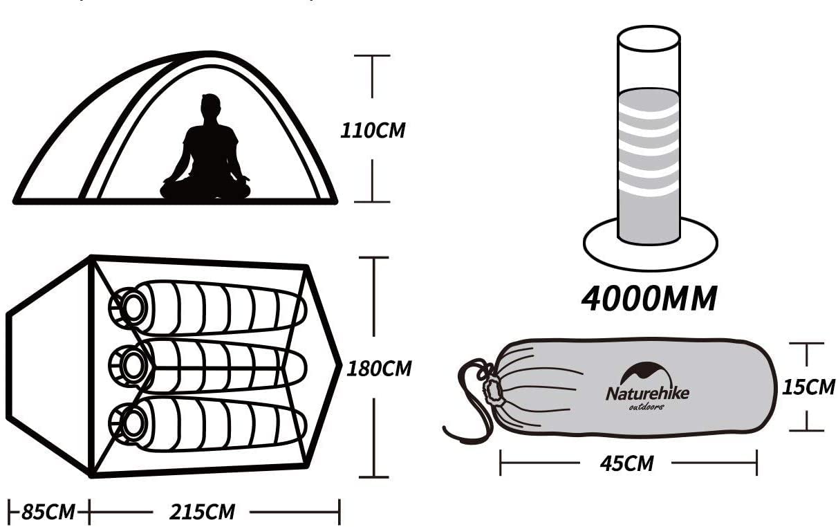 Naturehike New Cloud-up 3 Personas Tienda Mejorada Tienda de Doble Capa Tienda de campaña Tiendas de Senderismo(210T Verdo Actualización)