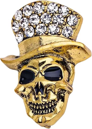 Vintage Gothic Skeleton Brooch Pin for Men Women Crystal Top Hat Skeleton Lapel Pin Sparkling Cubic Zirconic Lapel Pins Festive Party Jewelry Halloween Punk Skull Costume Jewelry Jacket Suit Accessories