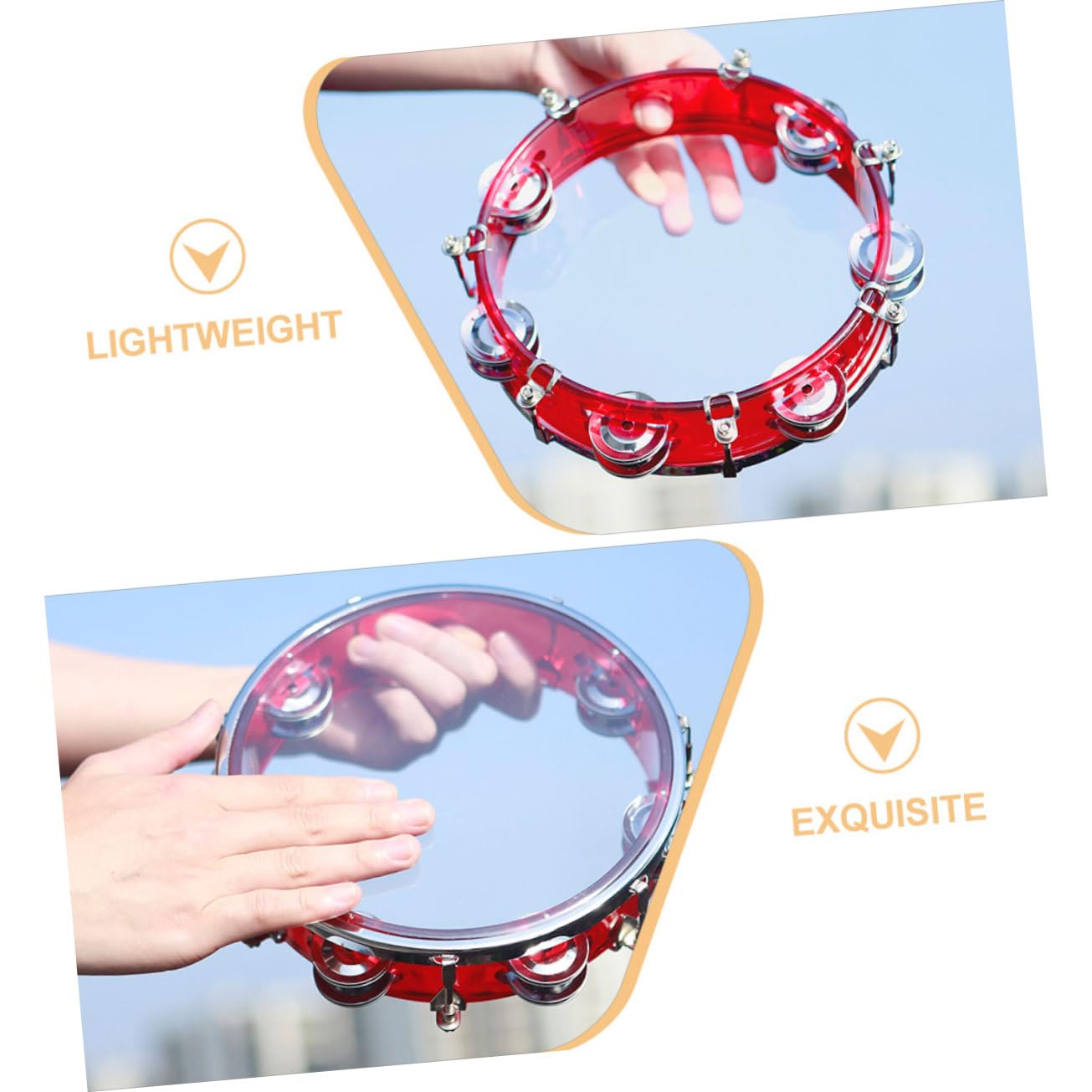 BESTonZON Tamburello Portatile Mano per Ragazzo Ragazza Strumento Musicale Percussione Leggero e Resistente per Feste e Attività Didattiche
