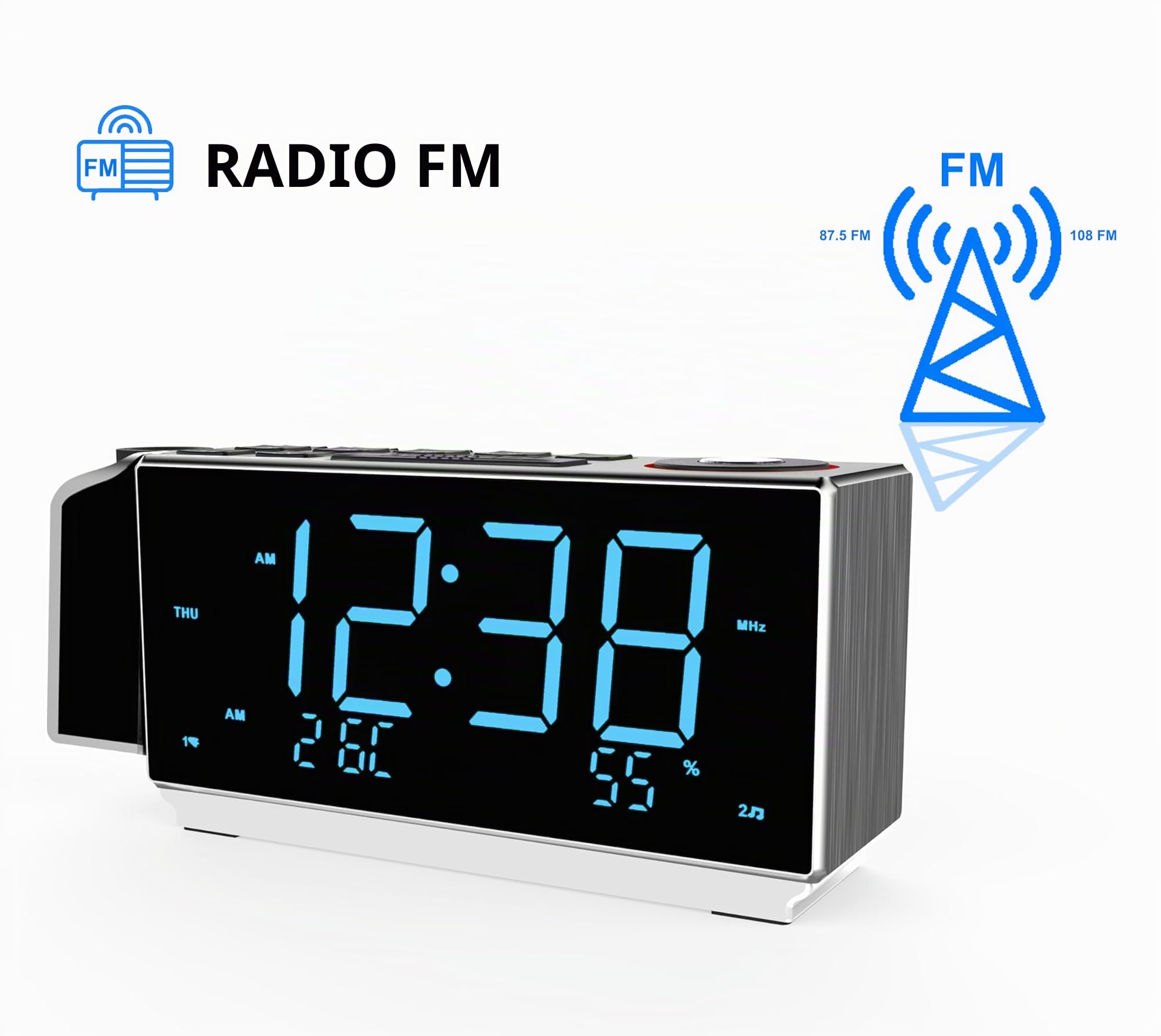 iTOMA Sveglia a Proiezione con Radio FM, Ricarica USB, Display a LED da 1,8", Luce Notturna, Doppio Allarme, Snooze, Controllo Dimmer, Radiosveglia da Comodino CKS509